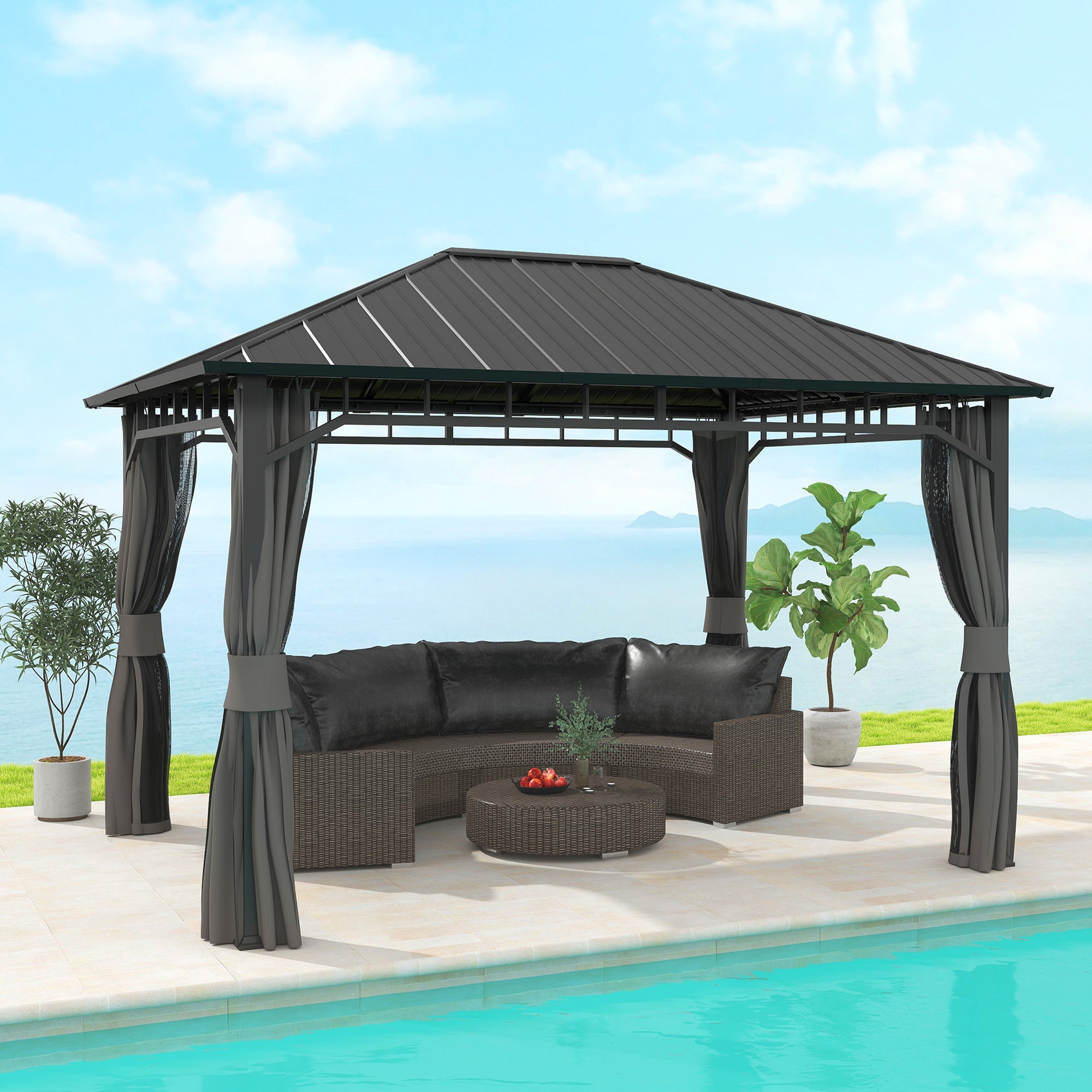 Outsunny 3 x 3(m) Hardtop Gazebo with Galvanised Steel Roof and Sides