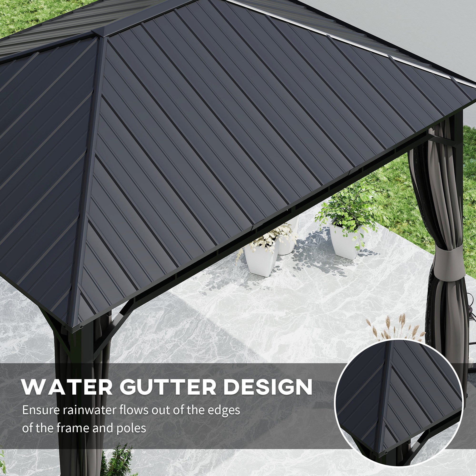 Outsunny 3 x 3(m) Hardtop Gazebo with Galvanised Steel Roof and Sides