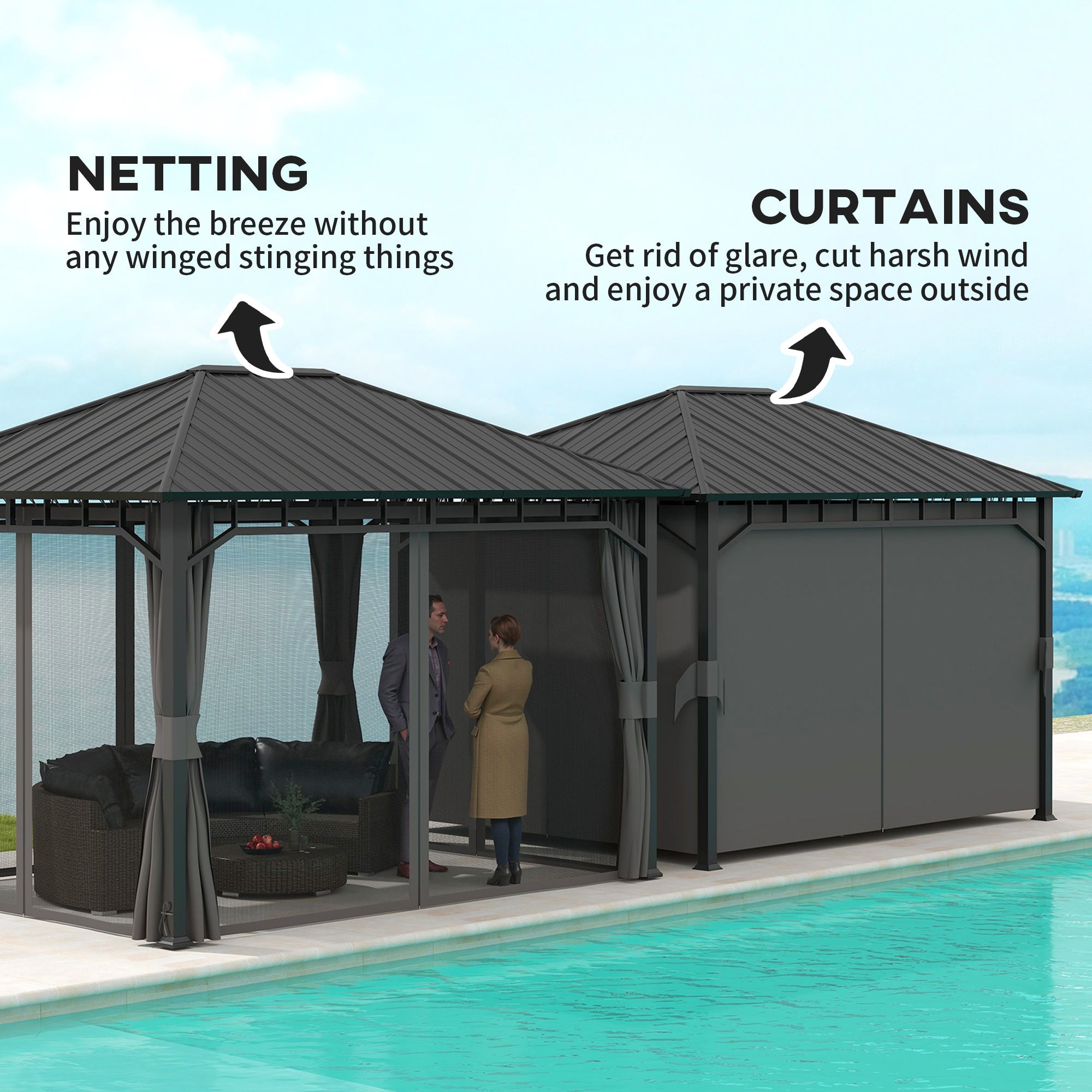 Outsunny 3 x 3(m) Hardtop Gazebo with Galvanised Steel Roof and Sides