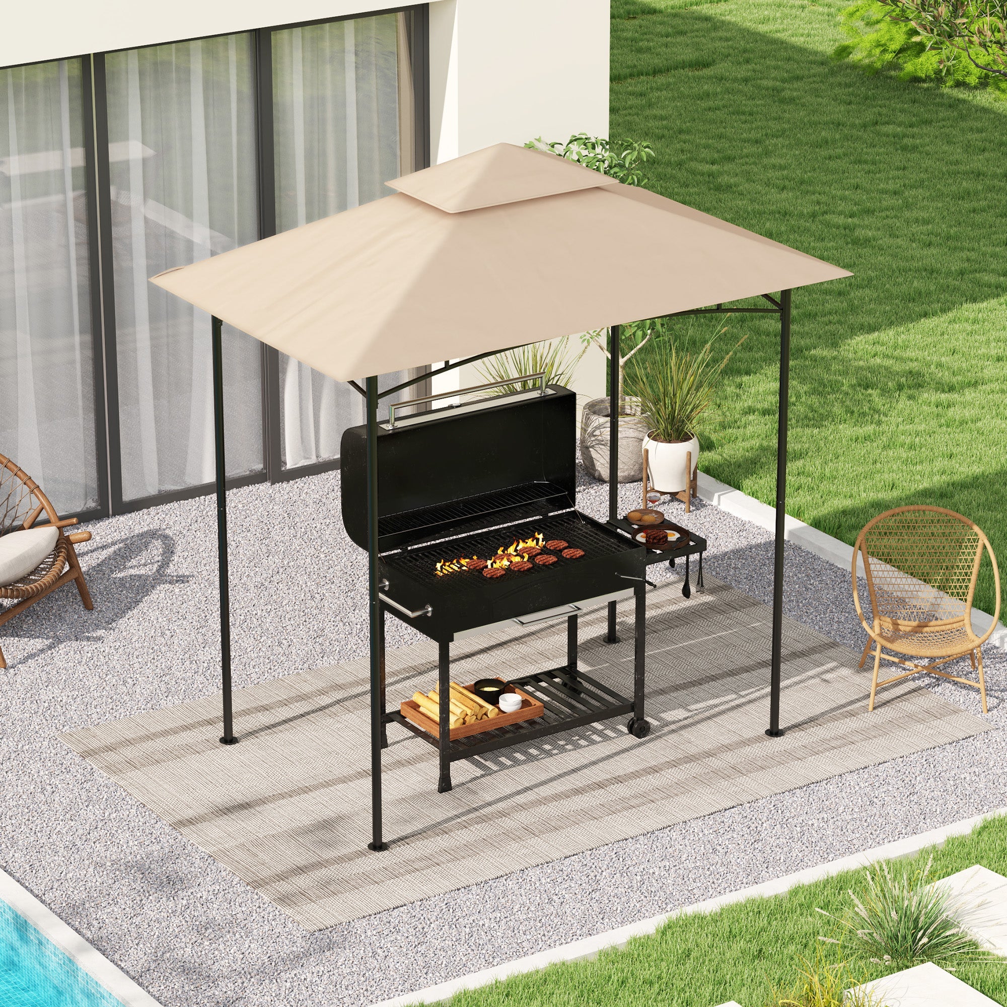 Outsunny Grill Gazebo Cover Roof Replacement for 1.5 x 2.4m Frame