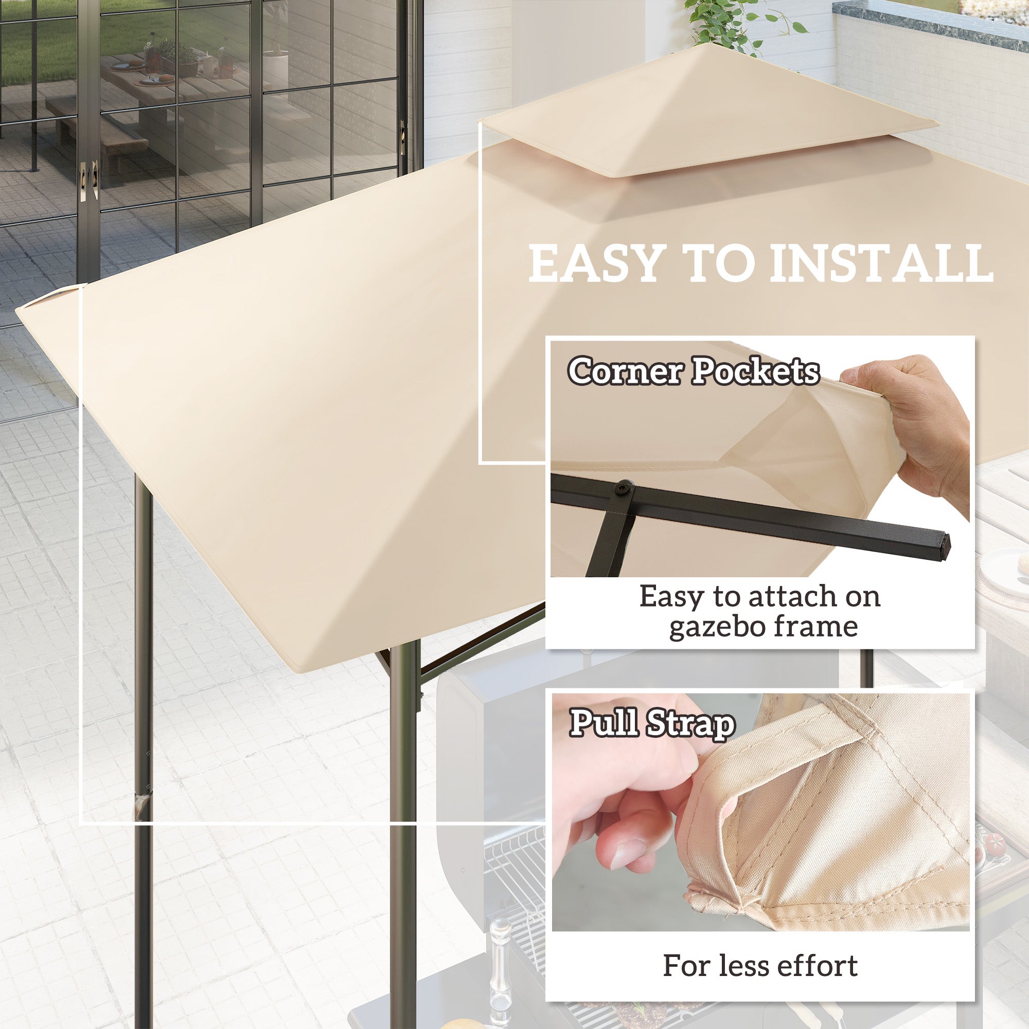 Outsunny Grill Gazebo Cover Roof Replacement for 1.5 x 2.4m Frame