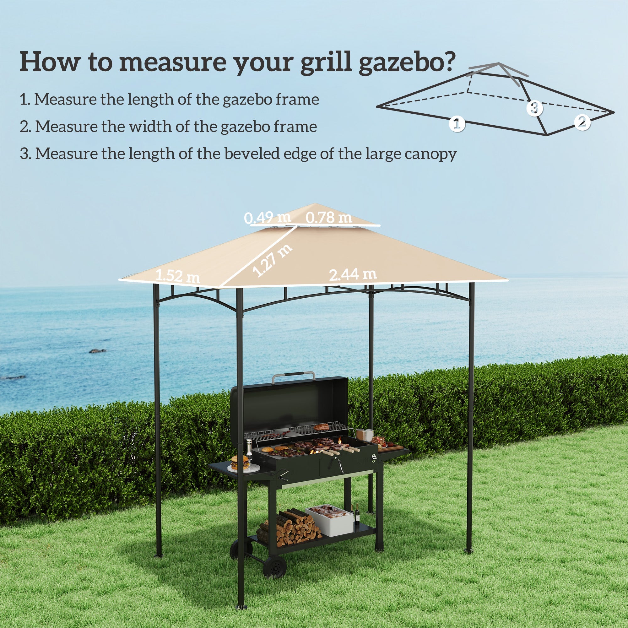 Outsunny Grill Gazebo Cover Roof Replacement for 1.5 x 2.4m Frame