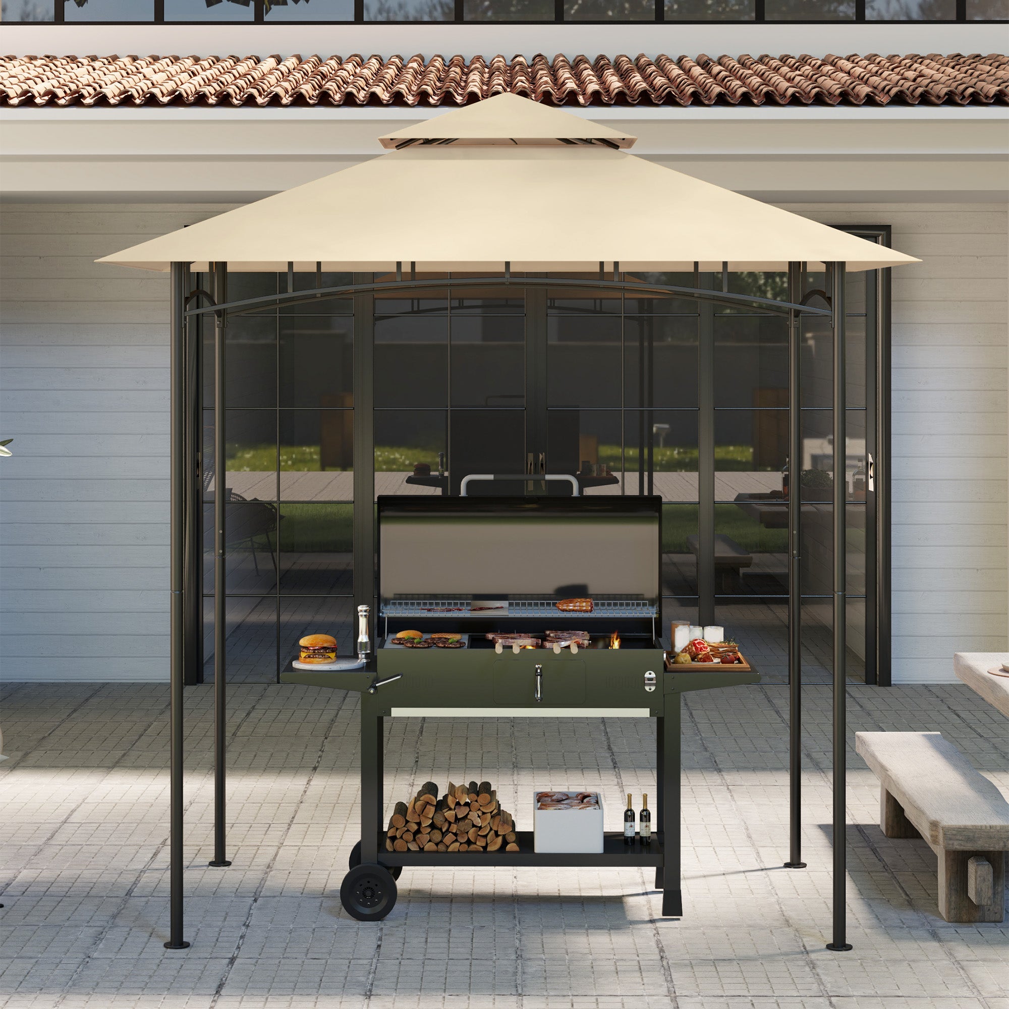 Outsunny Grill Gazebo Cover Roof Replacement for 1.5 x 2.4m Frame