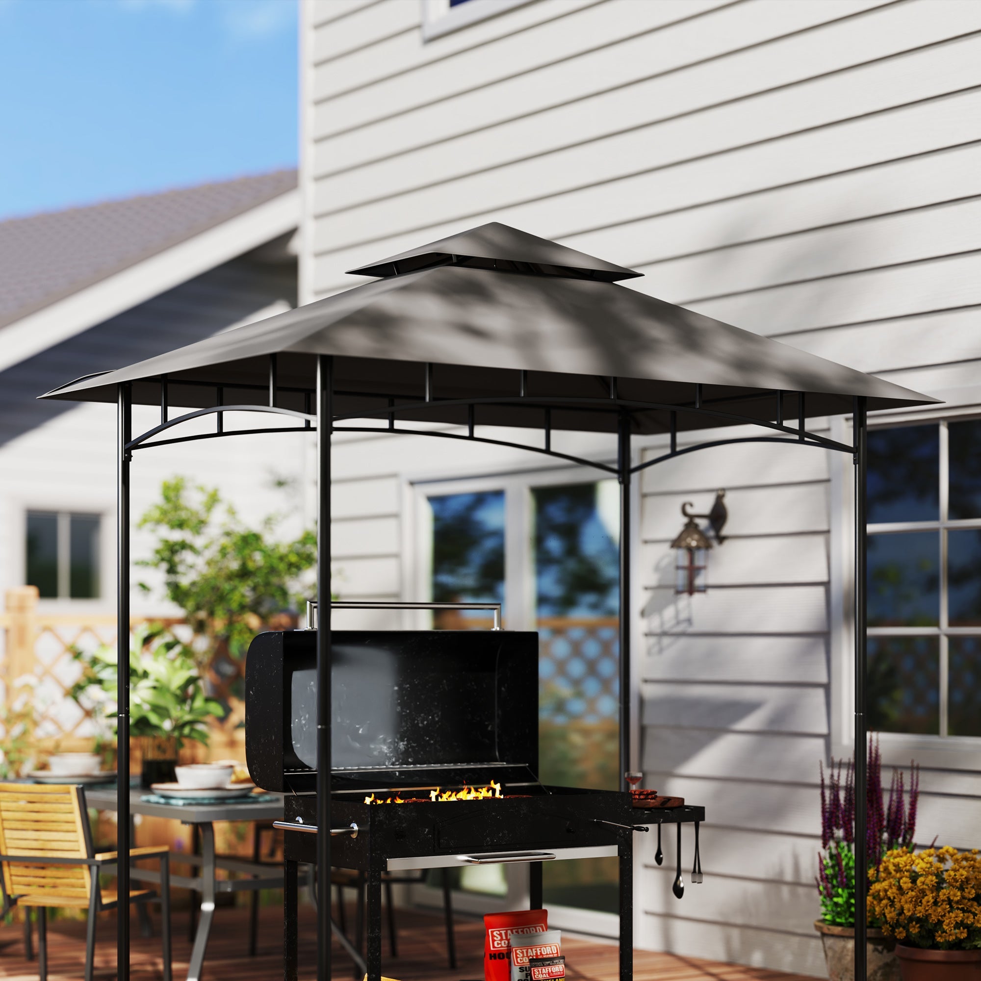 Outsunny Grill Gazebo Cover Roof Replacement for 1.5 x 2.4m Frame