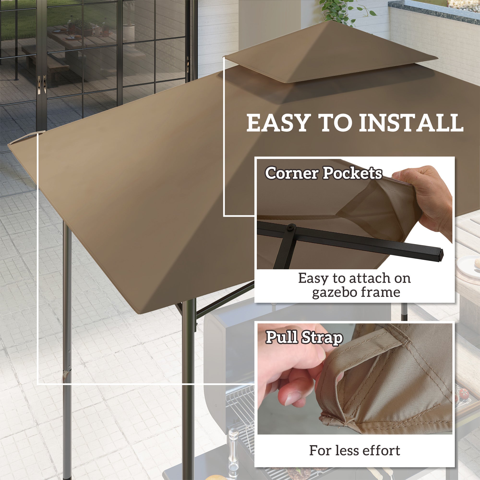Outsunny Grill Gazebo Cover Roof Replacement for 1.5 x 2.4m Frame
