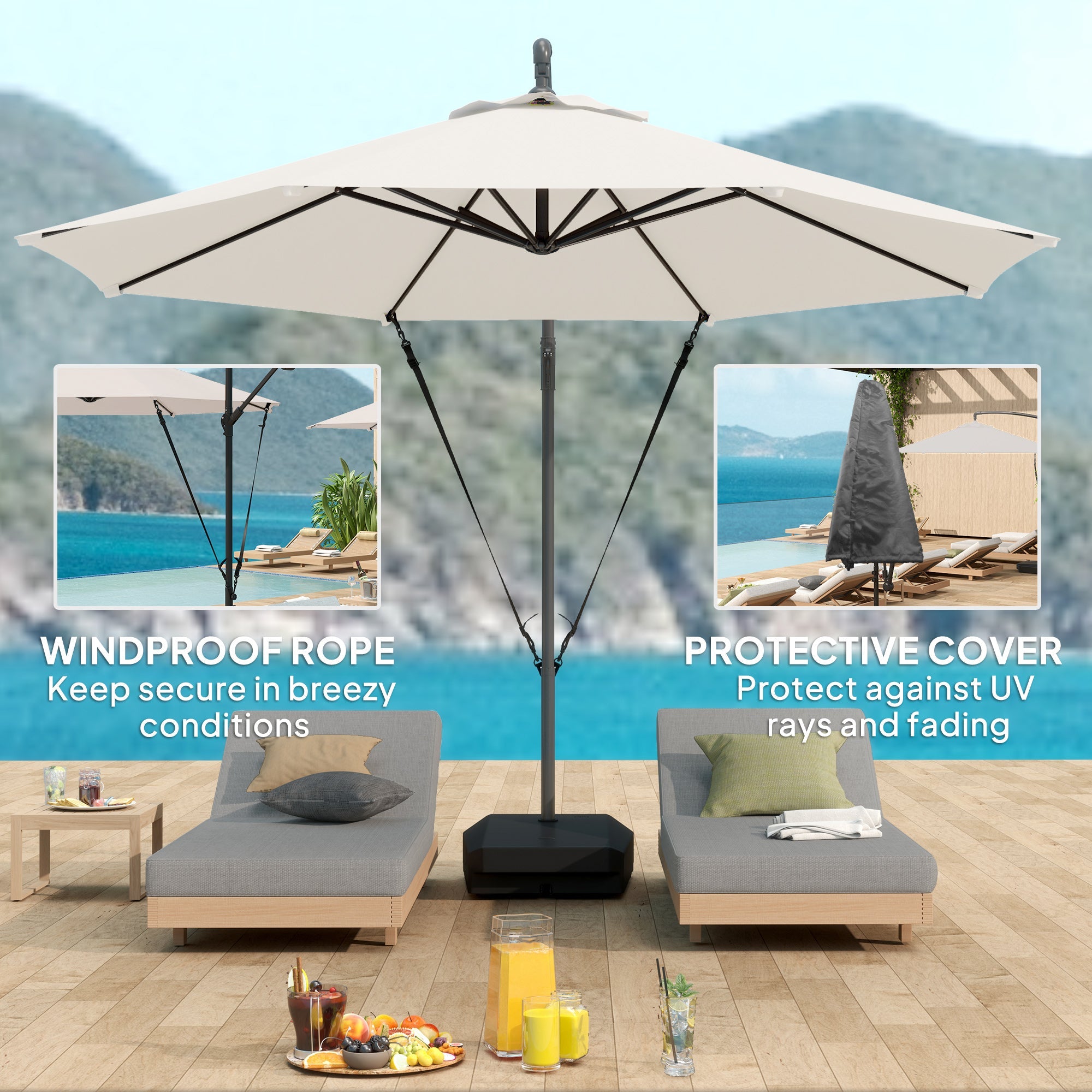 Outsunny Garden Cantilever Parasol with Cover Weighted Base Wind Strap
