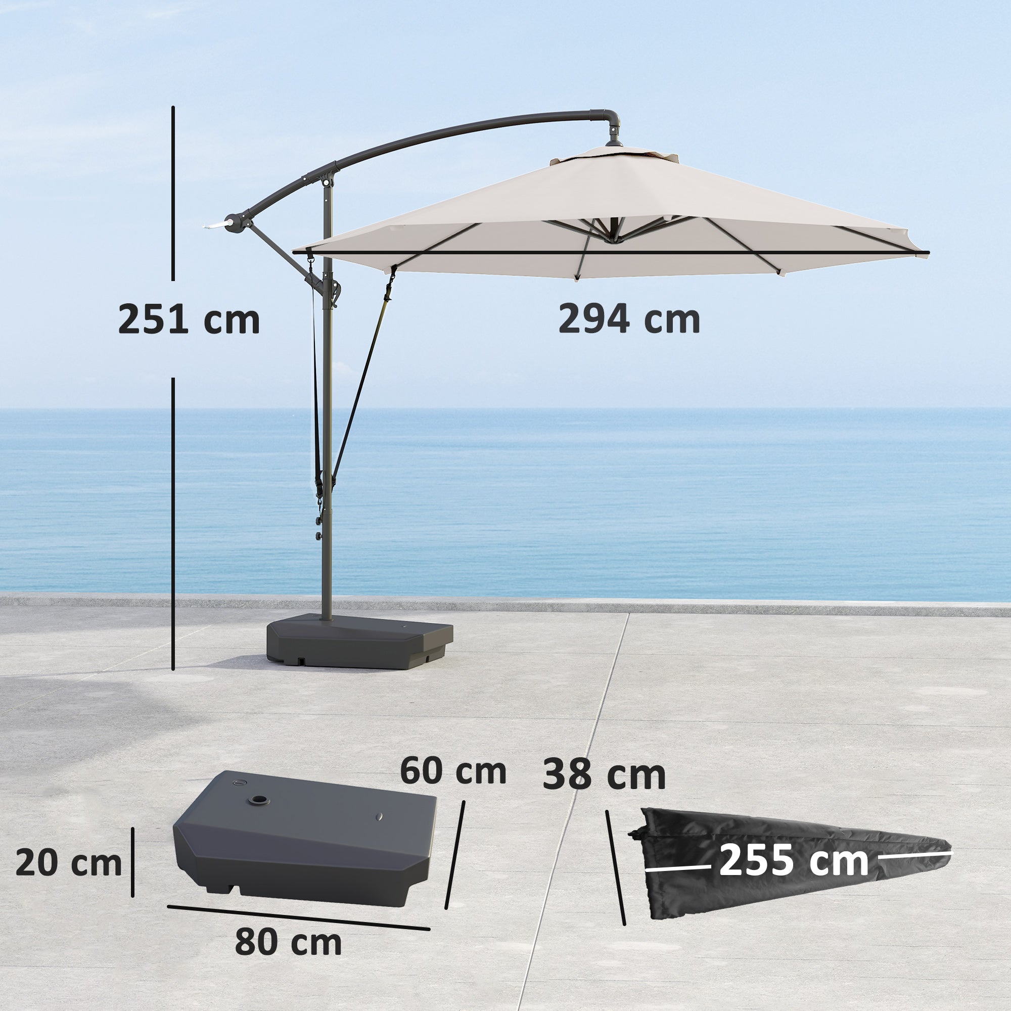 Outsunny Garden Cantilever Parasol with Cover Weighted Base Wind Strap