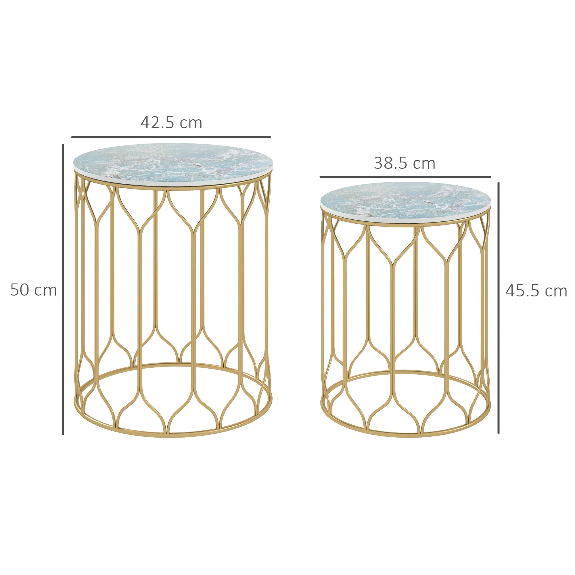 Outsunny Nesting Small Garden Table Set of 2 with Marble Effect Top