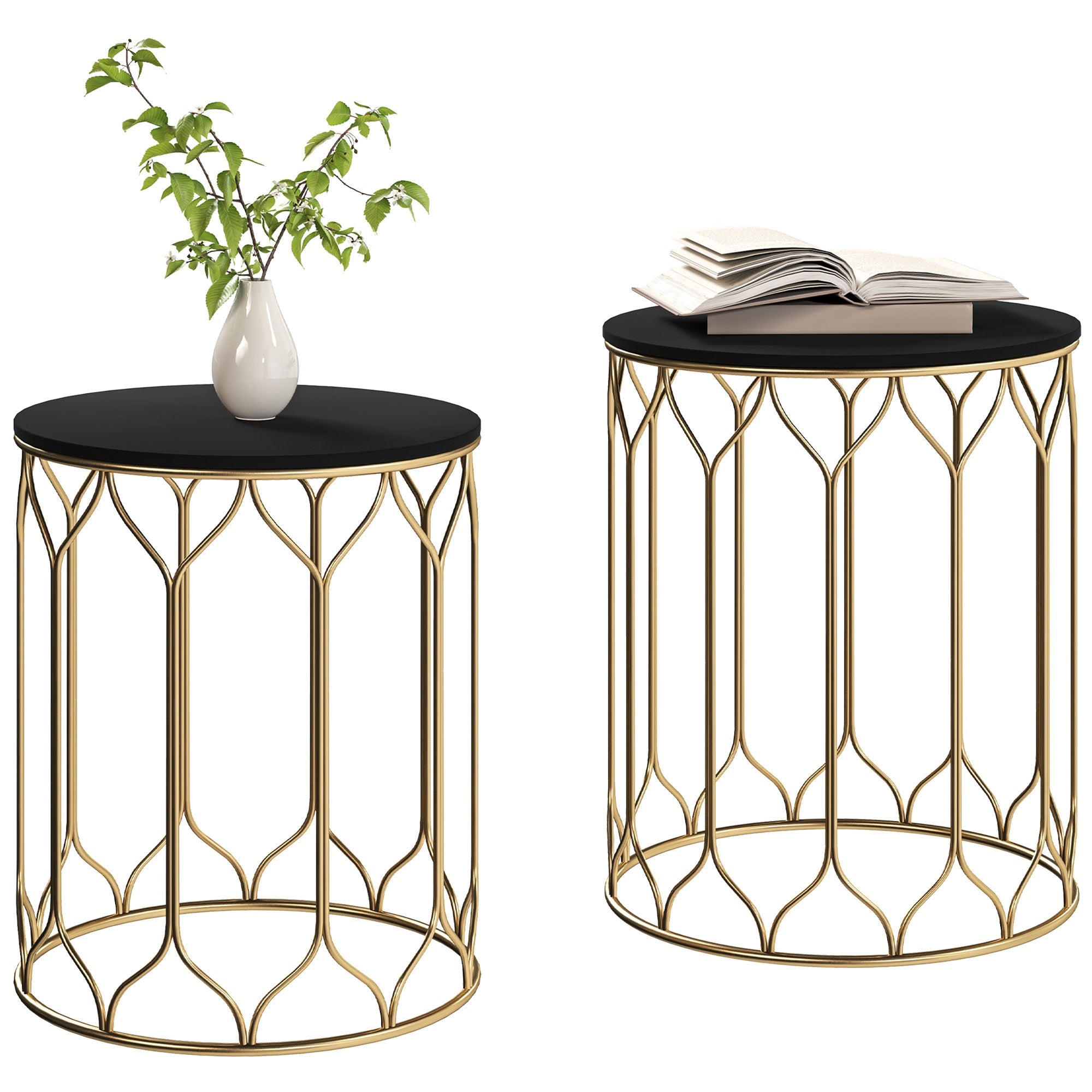 Outsunny Nesting Small Garden Table Set of 2 with Marble Effect Top