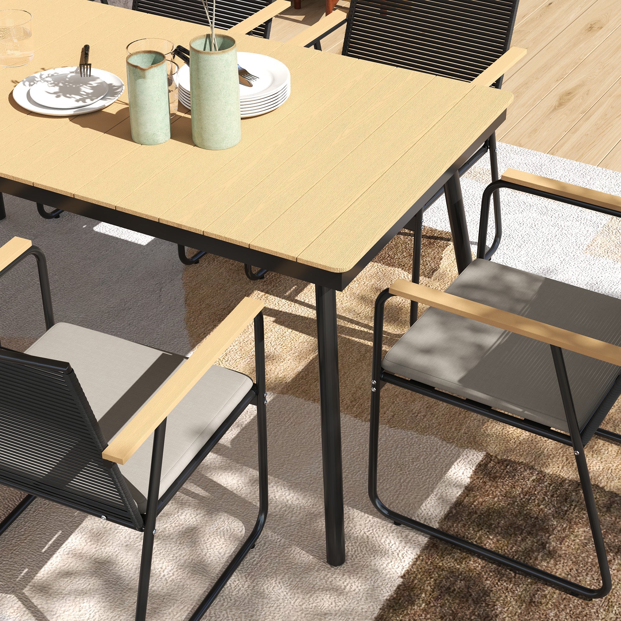 Outsunny 6 Seater Garden Dining Set with Cushions Rattan Backrest