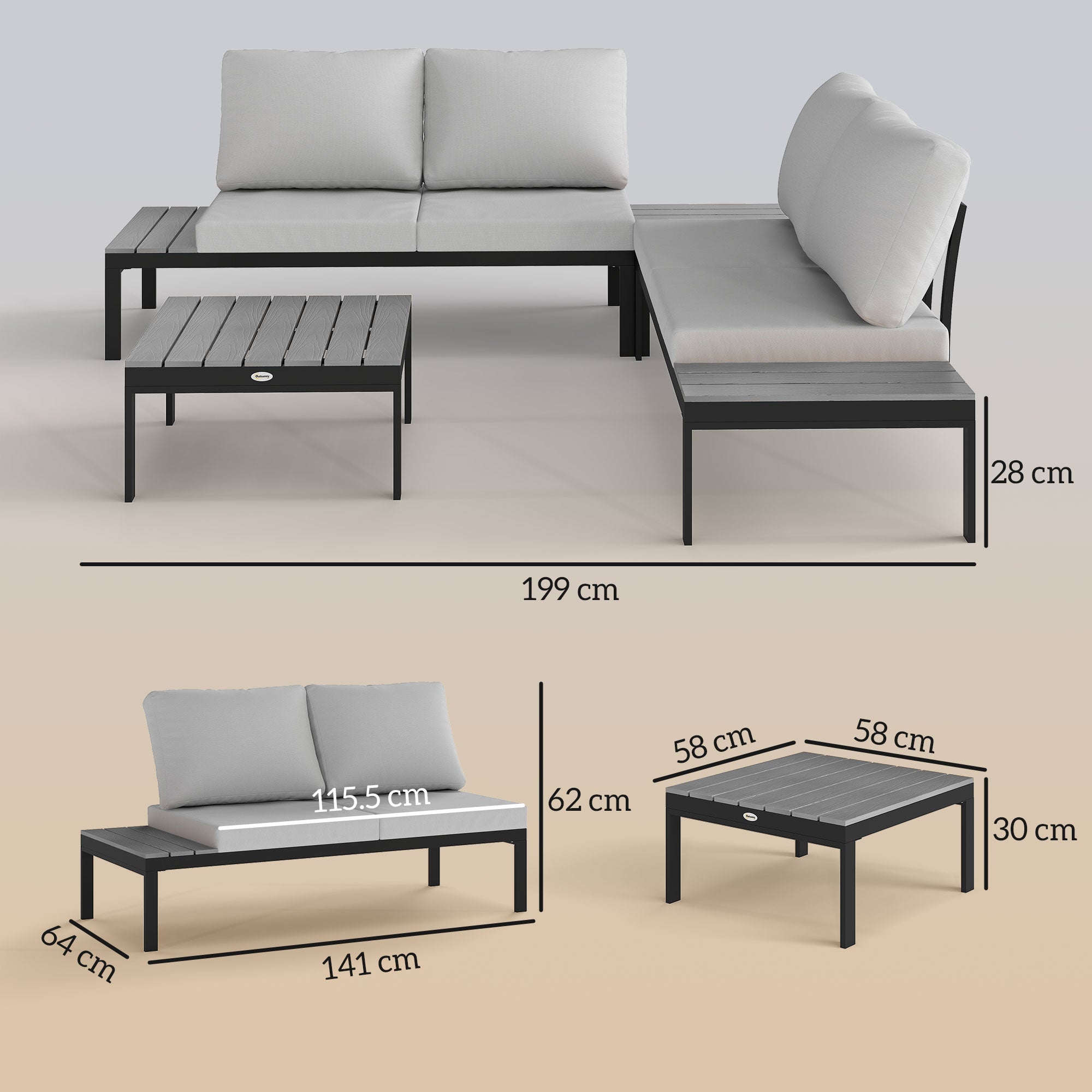 Outsunny 4 Seater Garden Corner Sofa Set with Removable Thick Cushions