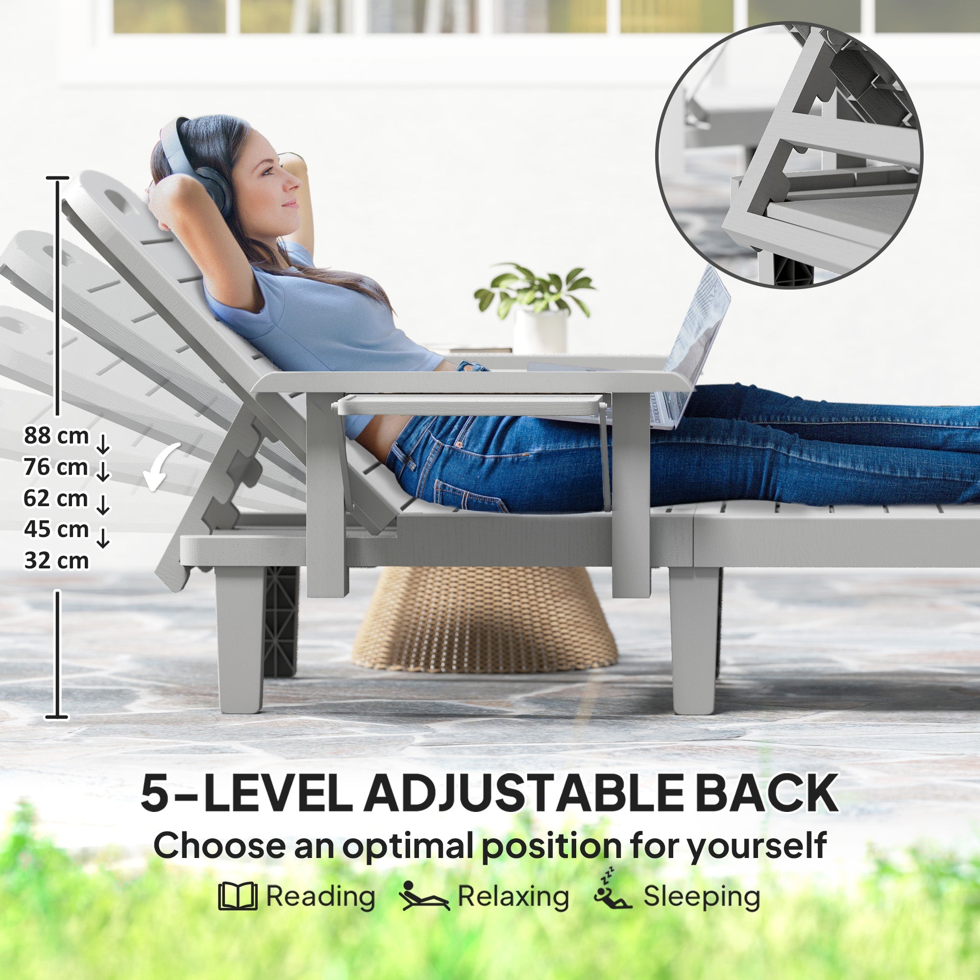 Outsunny Set of 2 Resin Reclining Sun Loungers for Garden