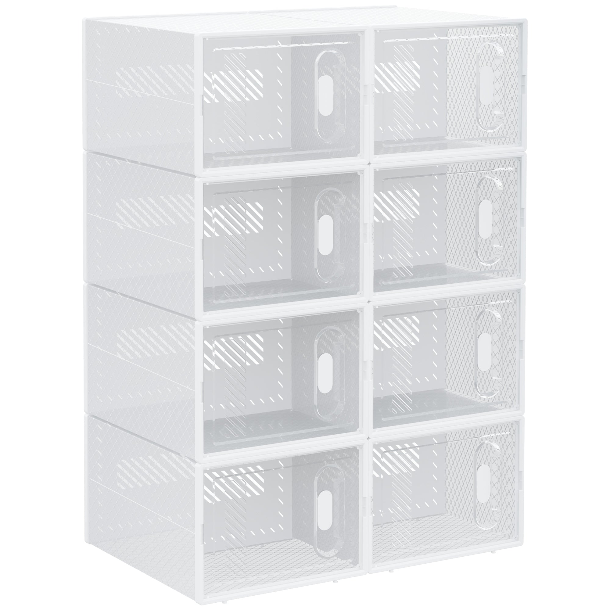 HOMCOM 8PCS Stackable Clear Plastic Shoe Storage Box for UK/EU Size 8.5/43