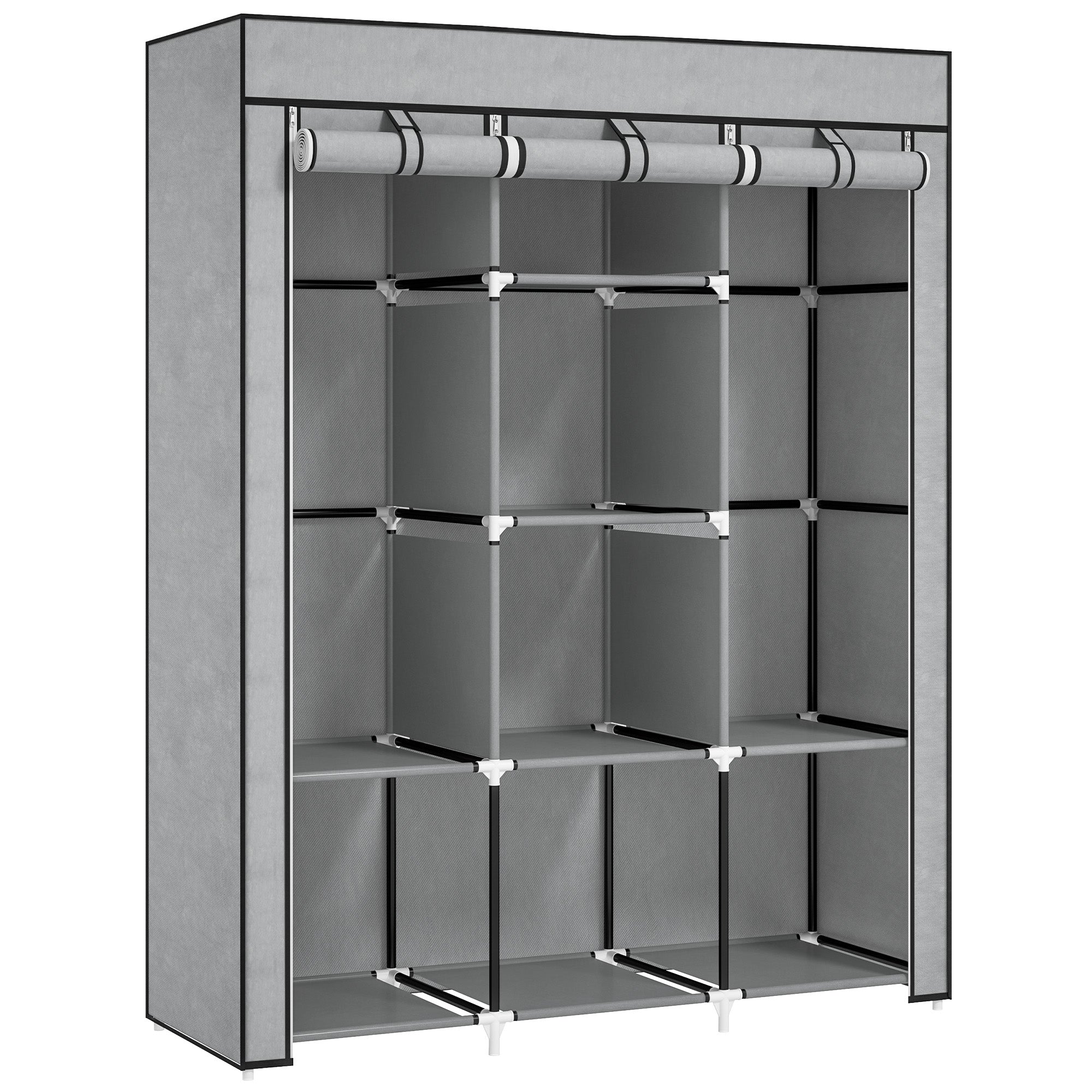 HOMCOM Fabric Portable Wardrobe with 8 Shelves 2 Hanging Rails
