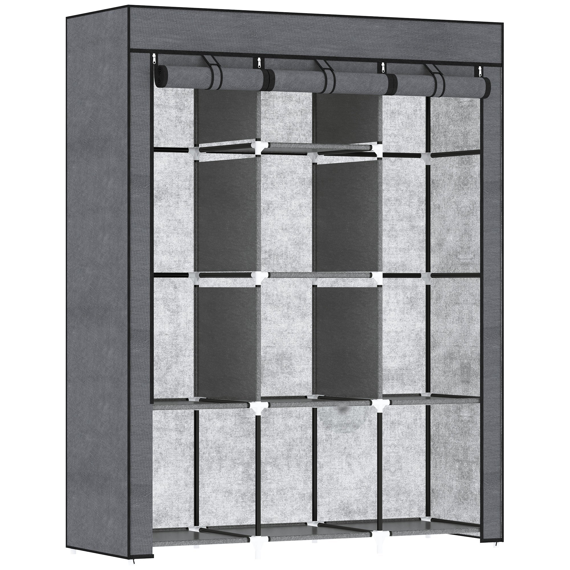 HOMCOM Fabric Portable Wardrobe with 8 Shelves 2 Hanging Rails