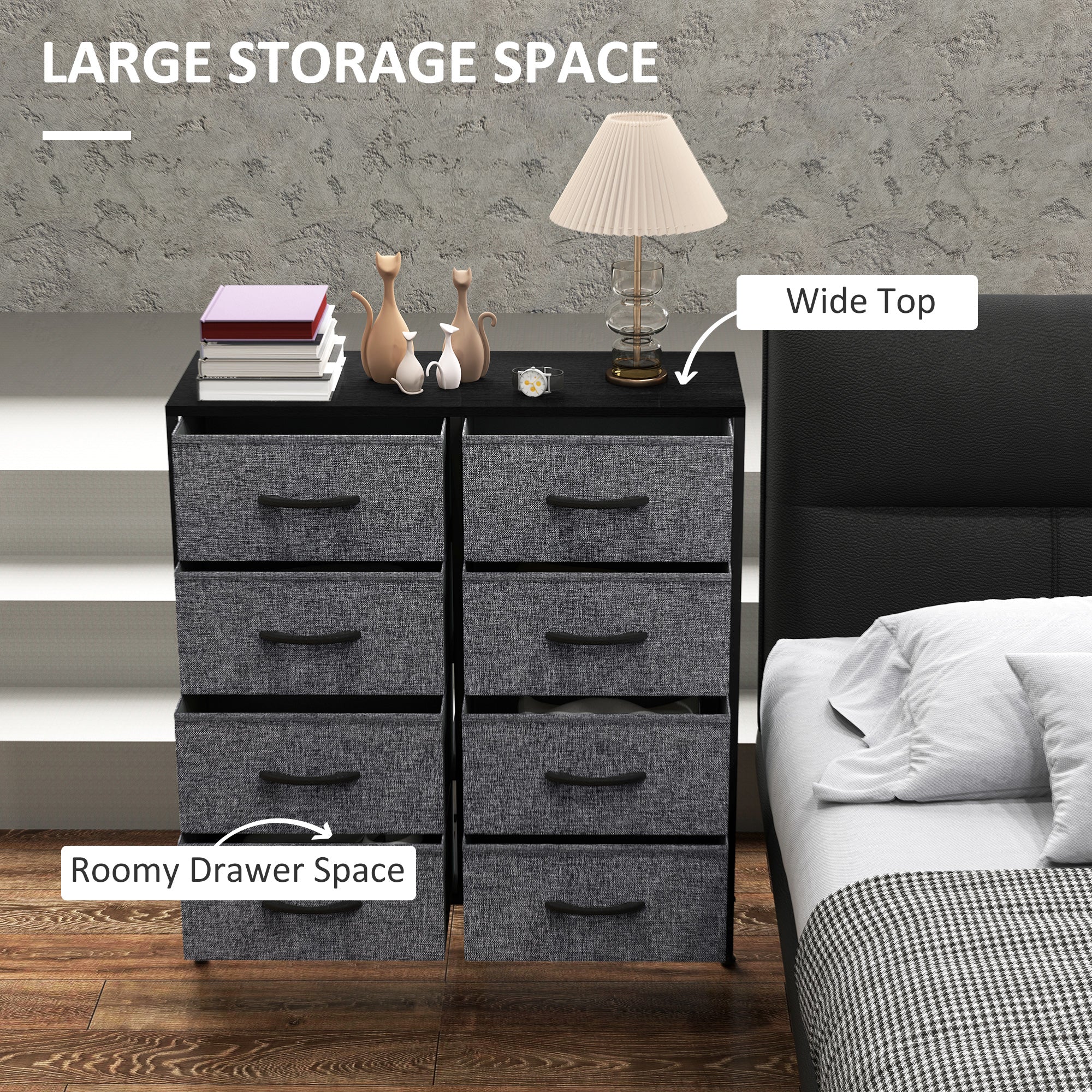 HOMCOM 8 Drawer Fabric Chest of Drawers w/ Wooden Top for Hallway