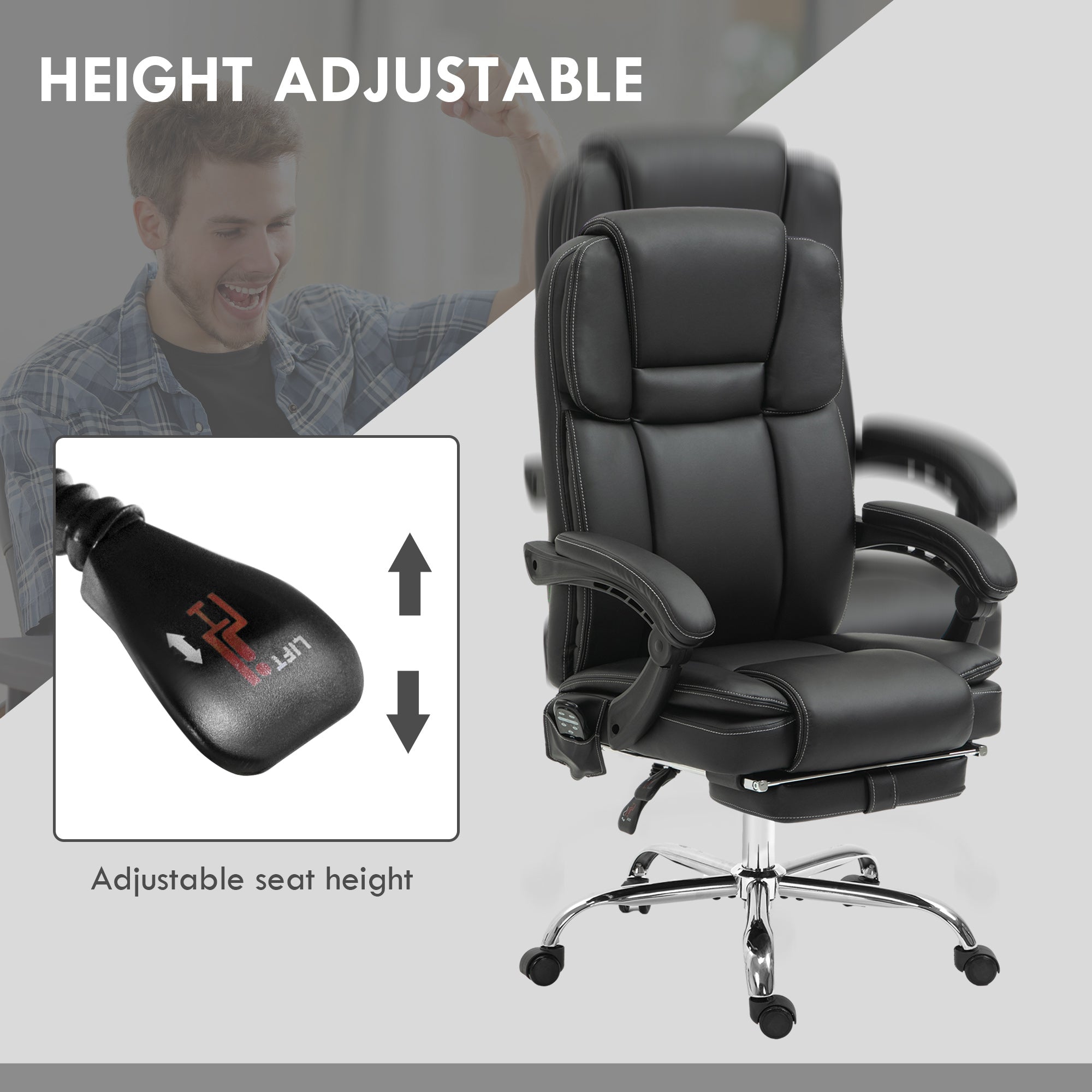 Vinsetto Massage Office Chair, PU Leather High Back Recliner