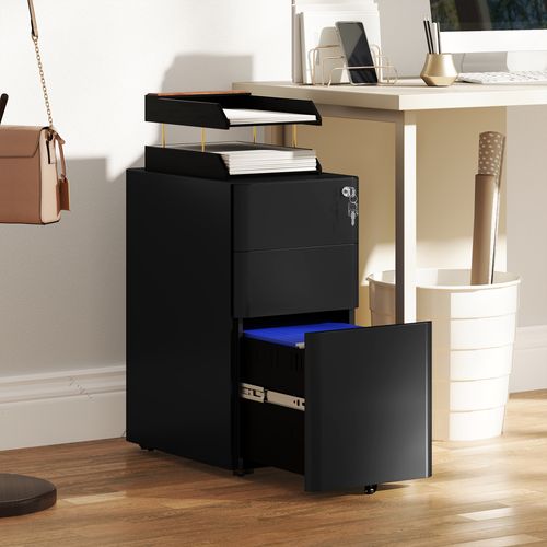 Vinsetto Steel Filing Cabinet with Lock and Wheels for Home Office