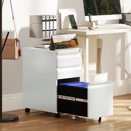 Vinsetto Steel File Cabinet with Lock and Wheels for Home Office