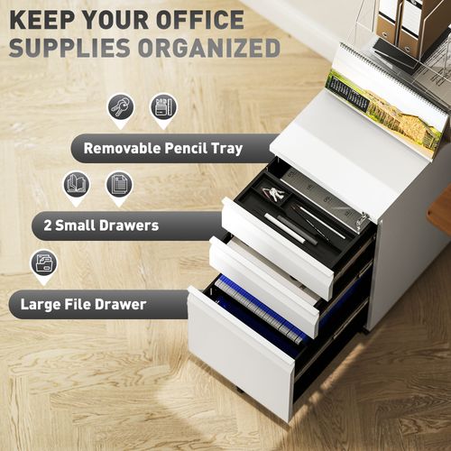 Vinsetto Steel File Cabinet with Lock and Wheels for Home Office