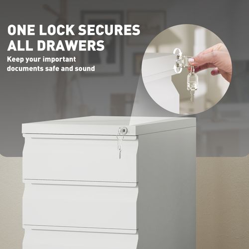 Vinsetto Steel File Cabinet with Lock and Wheels for Home Office