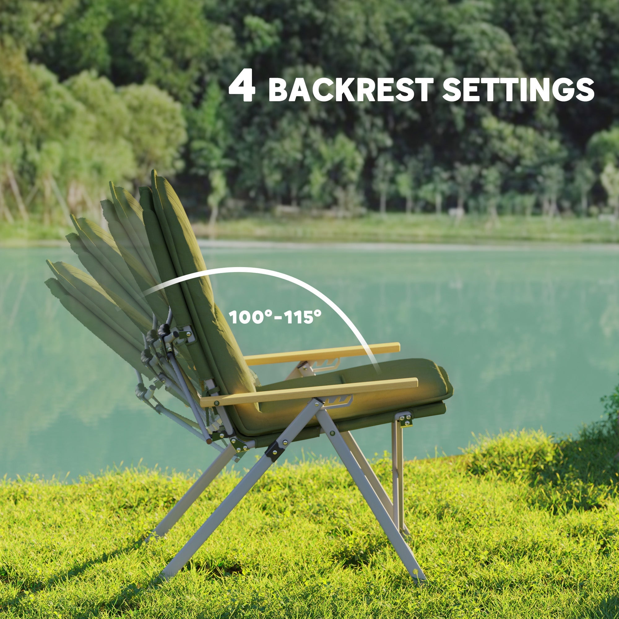 Outsunny Padded Camp Chair Outdoor High Back Folding Recliner with Bag