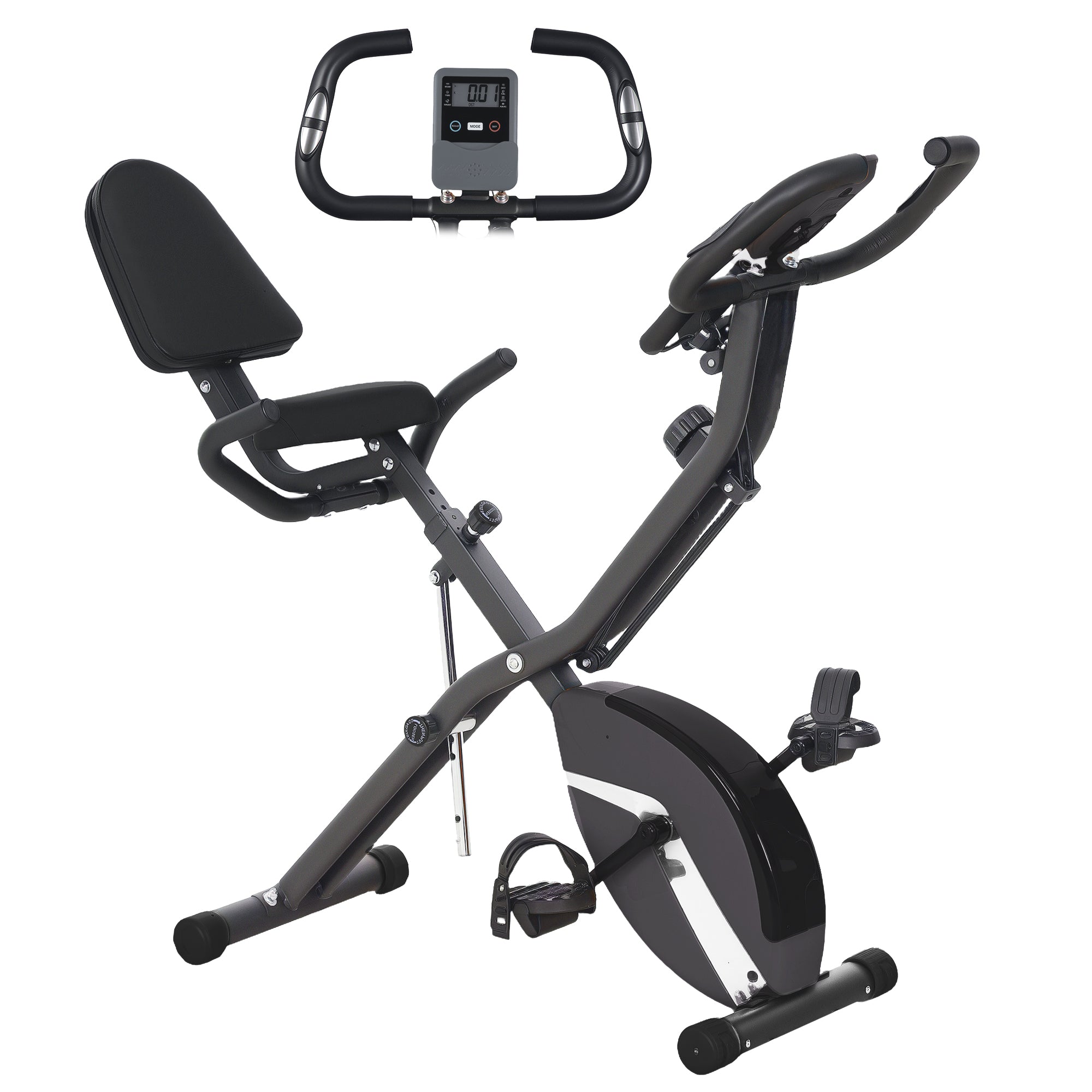 SPORTNOW Folding Exercise Bike with Arm Bands and Hand Pulse Sensor