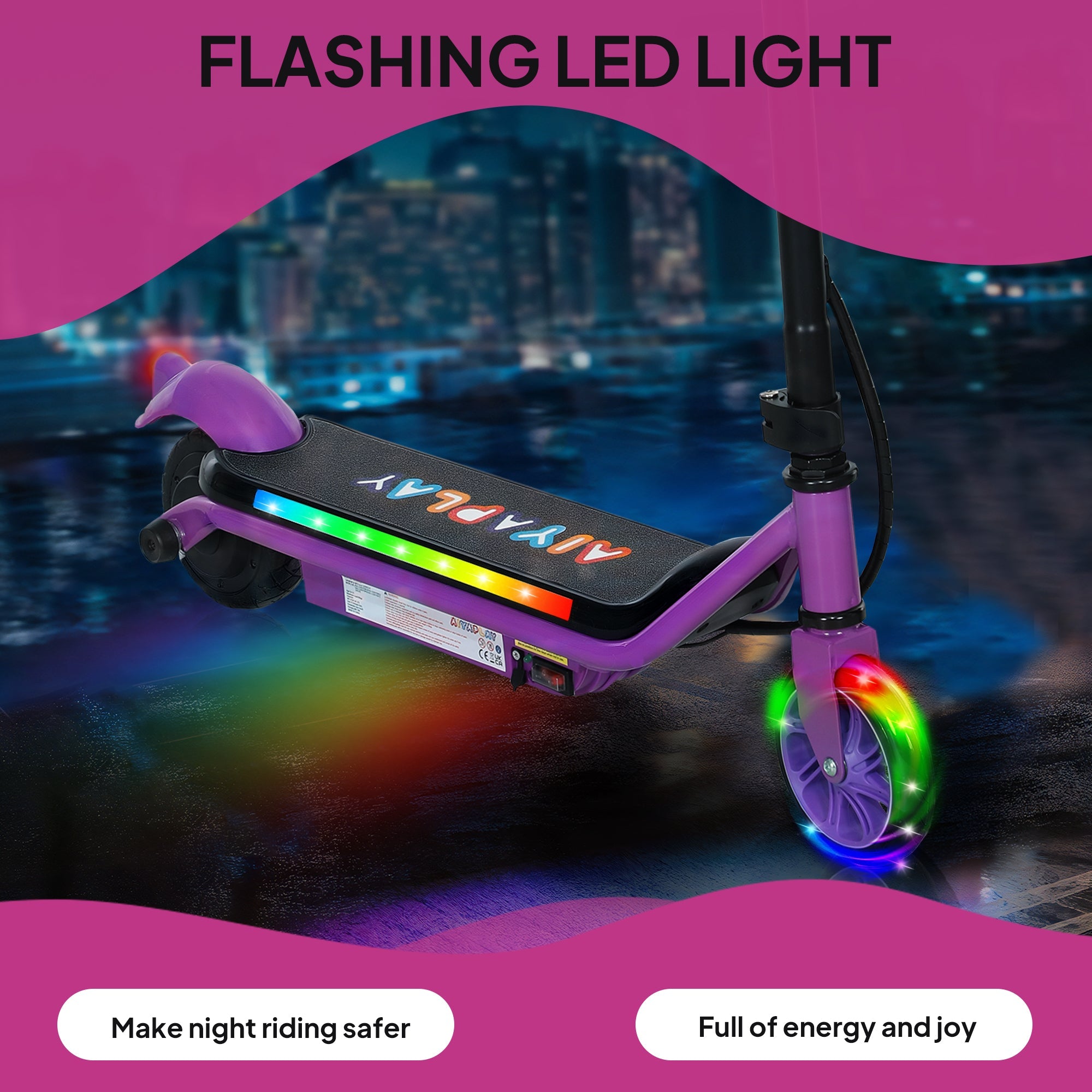 AIYAPLAY Electric Scooter for 6-14 with Dual Brakes & Colourful Light
