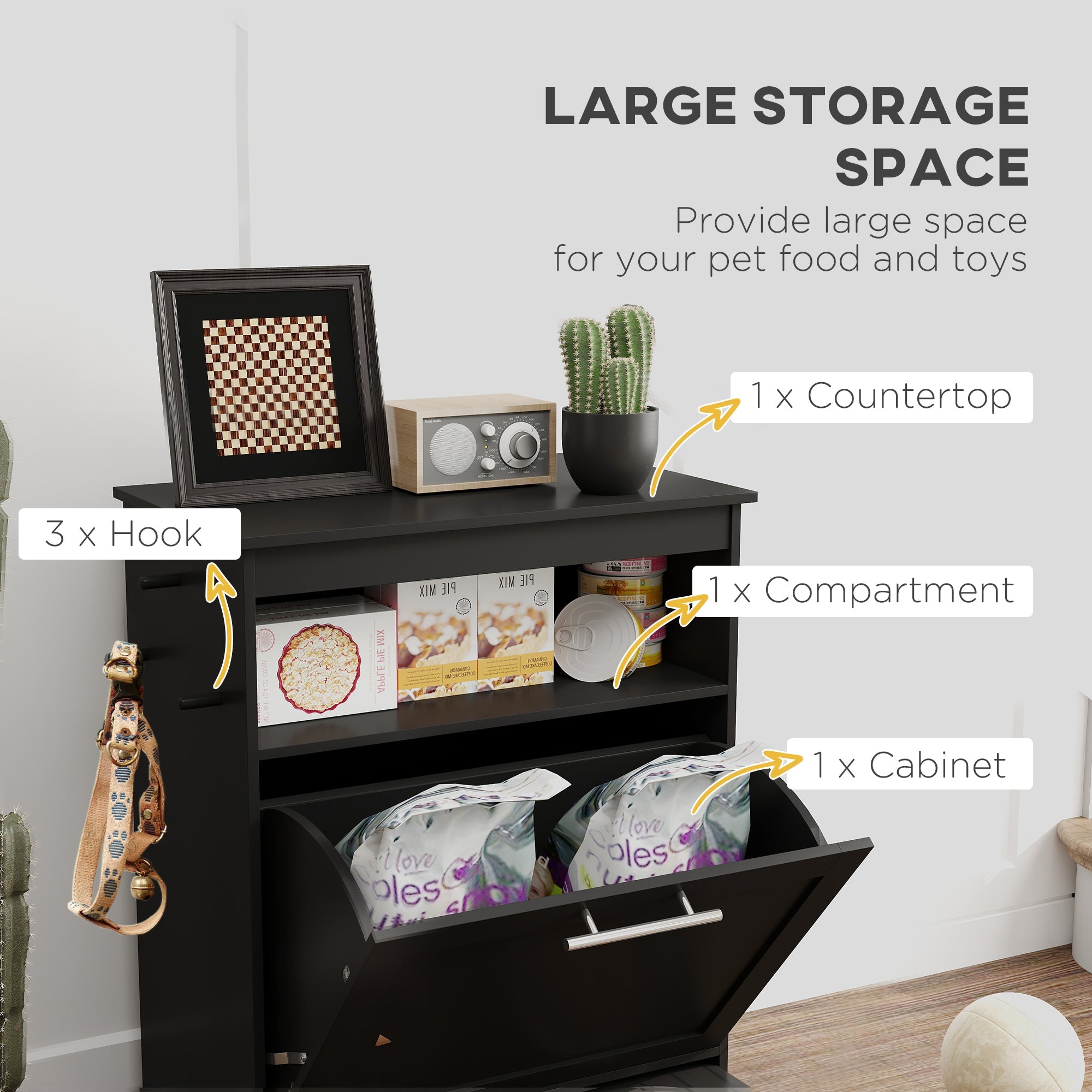 PawHut Pet Feeder Station, Dog Cat Food Storage Feeding Station, Food Cabinet