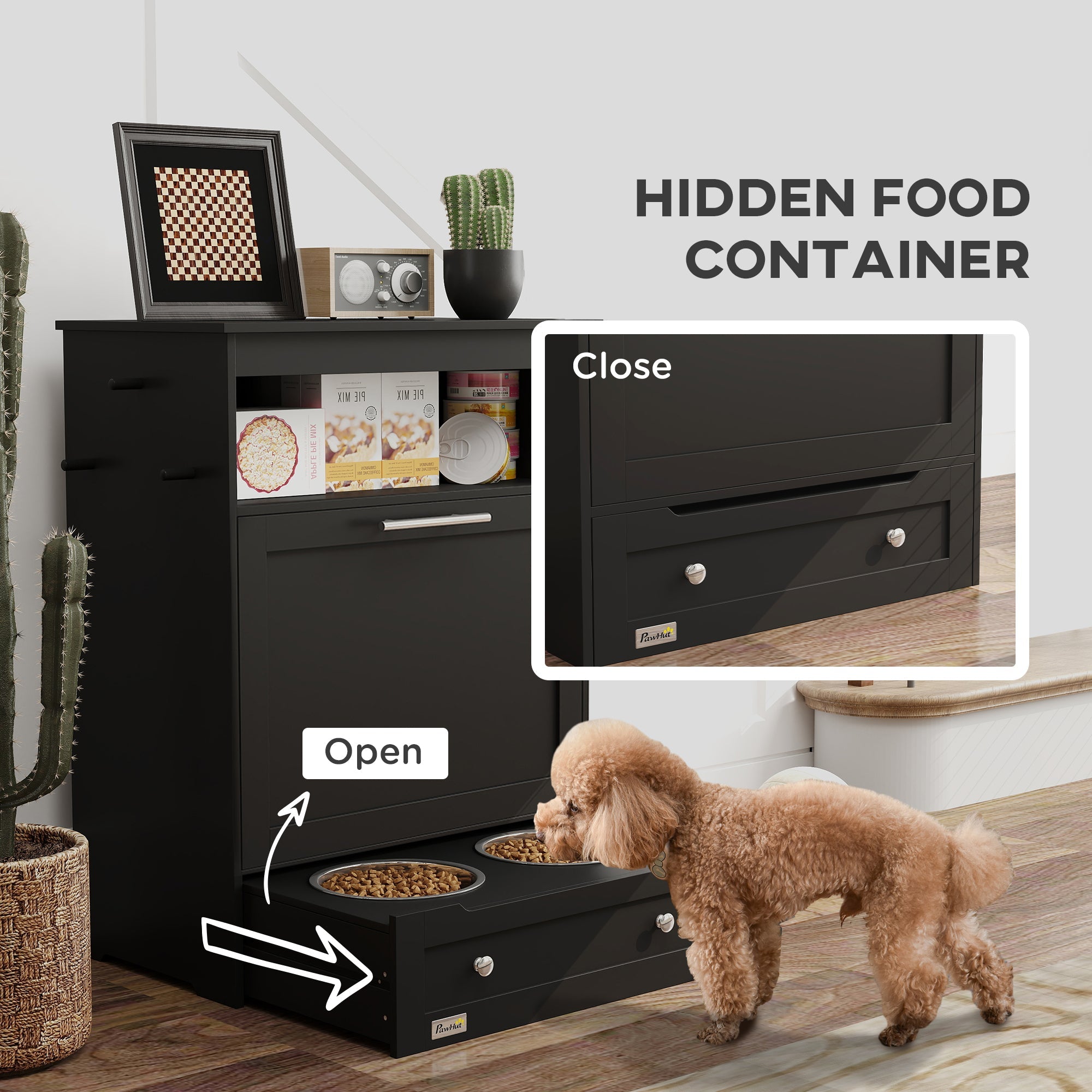 PawHut Pet Feeder Station, Dog Cat Food Storage Feeding Station, Food Cabinet