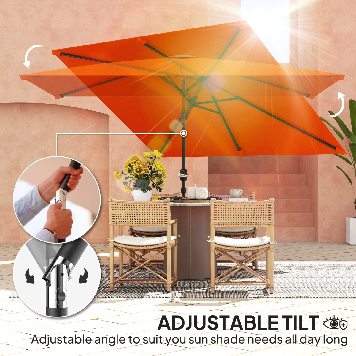Outsunny 3x2m Garden Parasol Canopy Tilt Crank 6 Ribs Sun Shade
