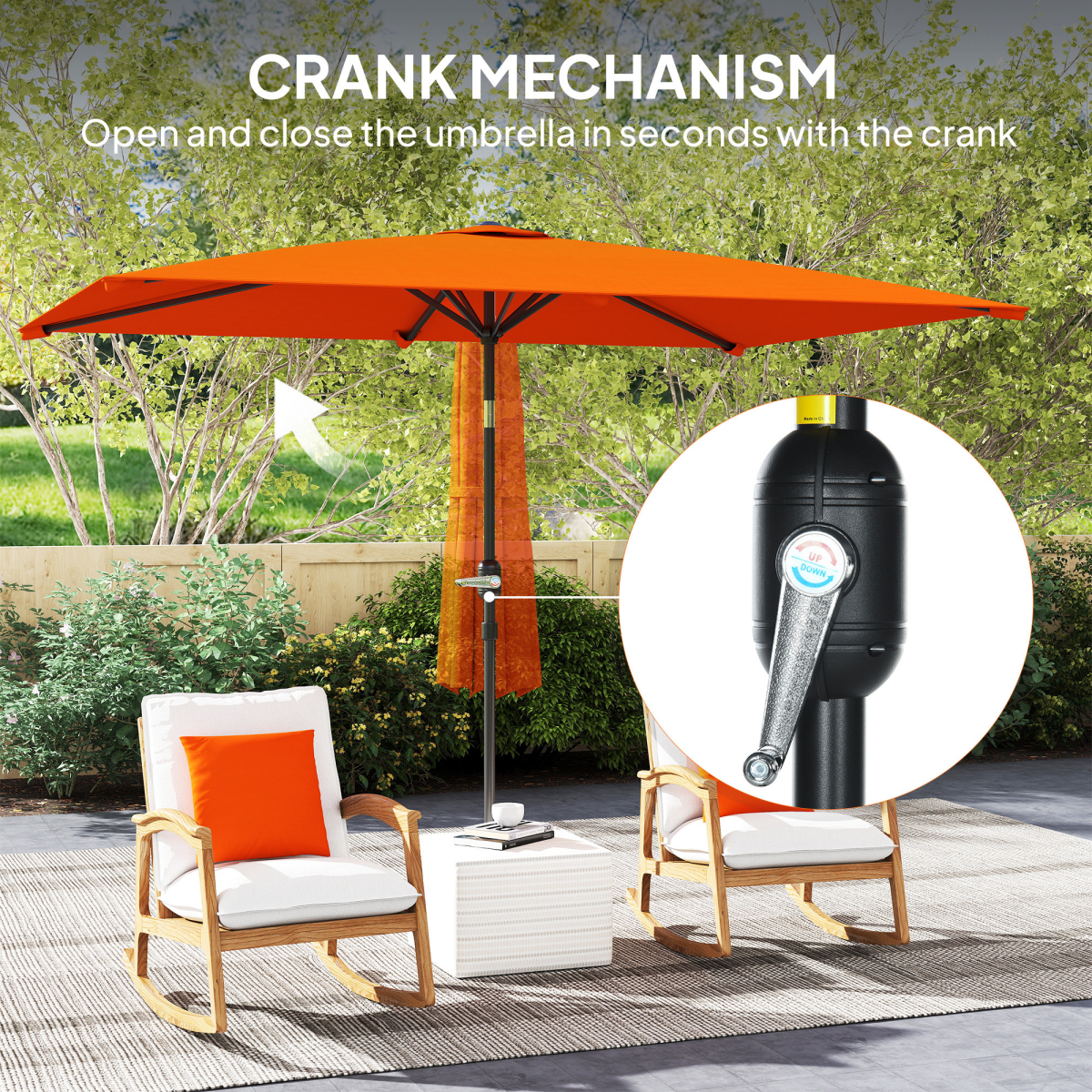 Outsunny 3x2m Garden Parasol Canopy Tilt Crank 6 Ribs Sun Shade