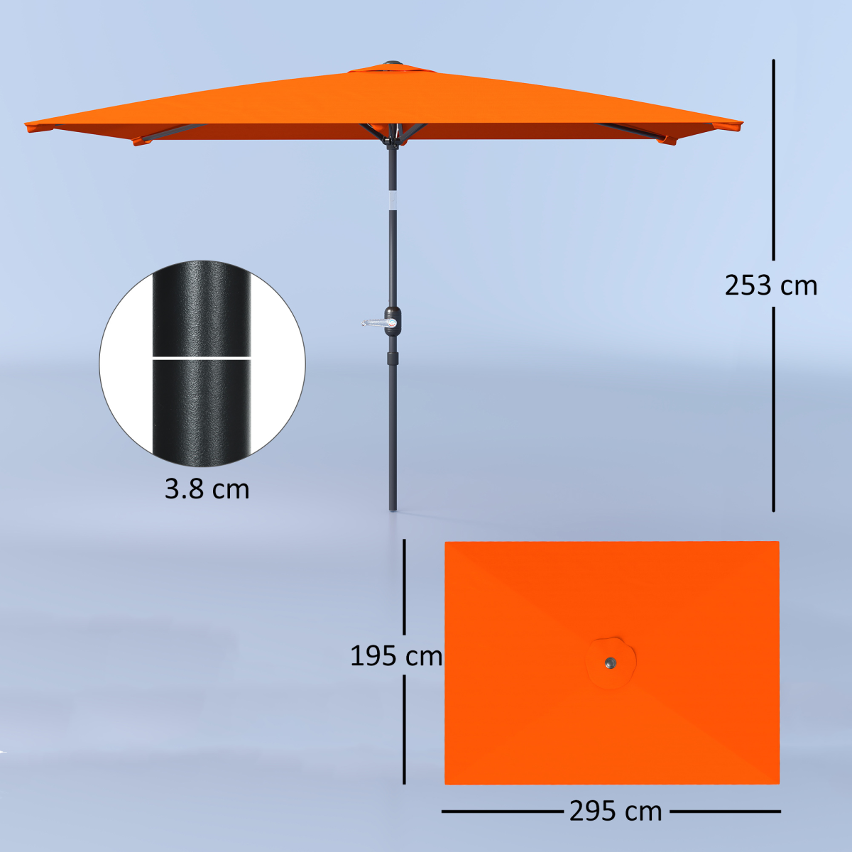 Outsunny 3x2m Garden Parasol Canopy Tilt Crank 6 Ribs Sun Shade