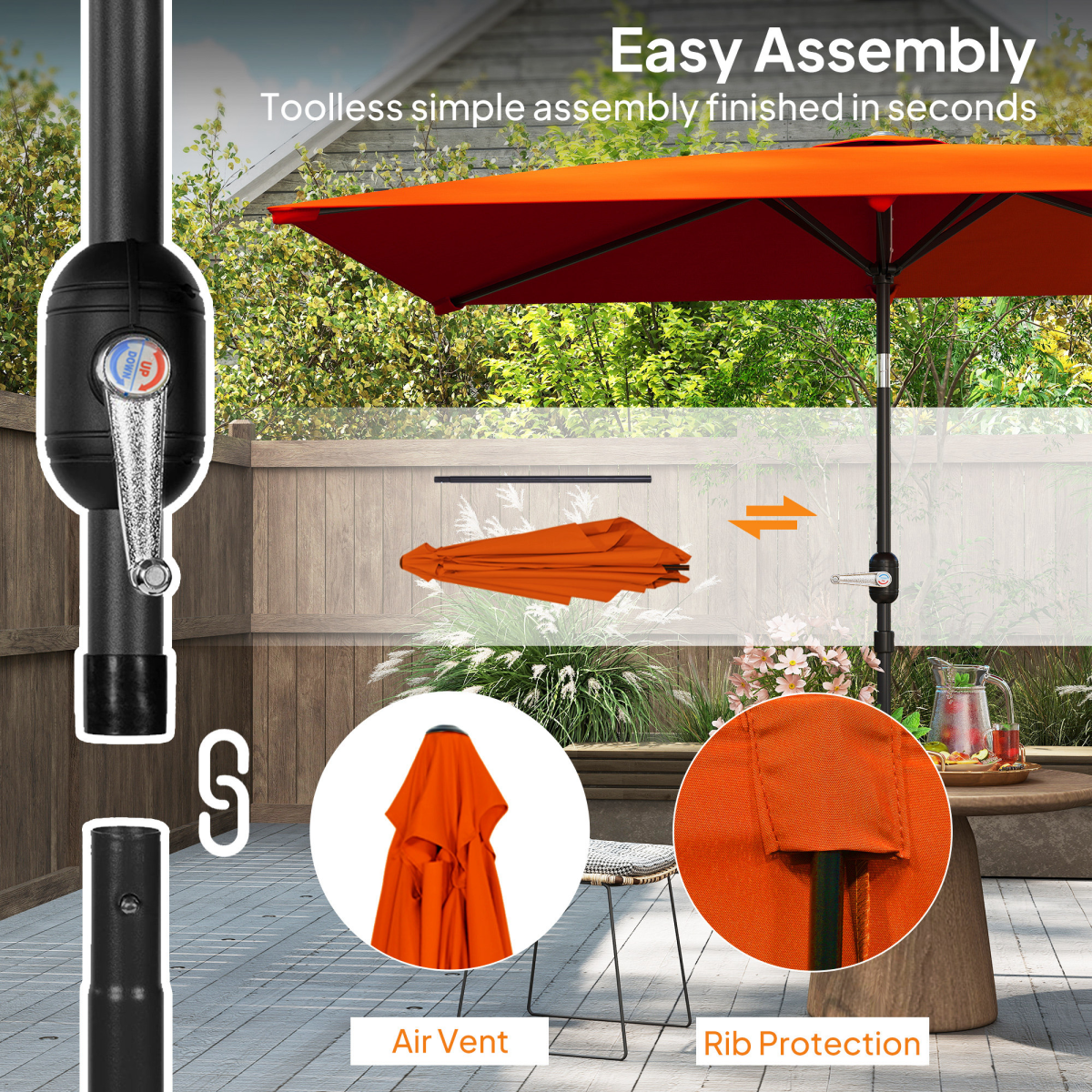 Outsunny 3x2m Garden Parasol Canopy Tilt Crank 6 Ribs Sun Shade