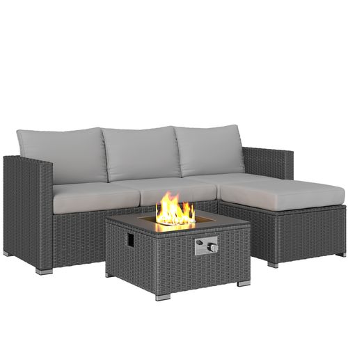 Outsunny 4 Seater Rattan Sofa Set with Footstool Thick Cushions