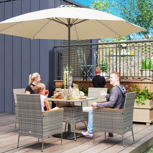 Outsunny Rattan Dining Set with Parasol Hole, Garden Table and Chairs