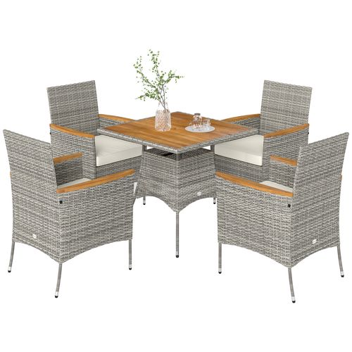 Outsunny Rattan Dining Set with Parasol Hole, Garden Table and Chairs