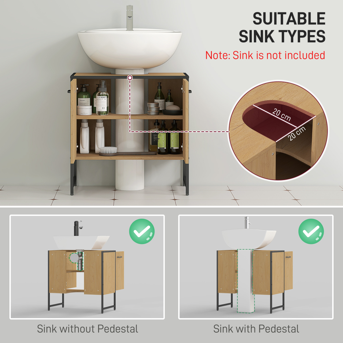 HOMCOM Bathroom Under Sink Cabinet for Basin without or with Pedestal