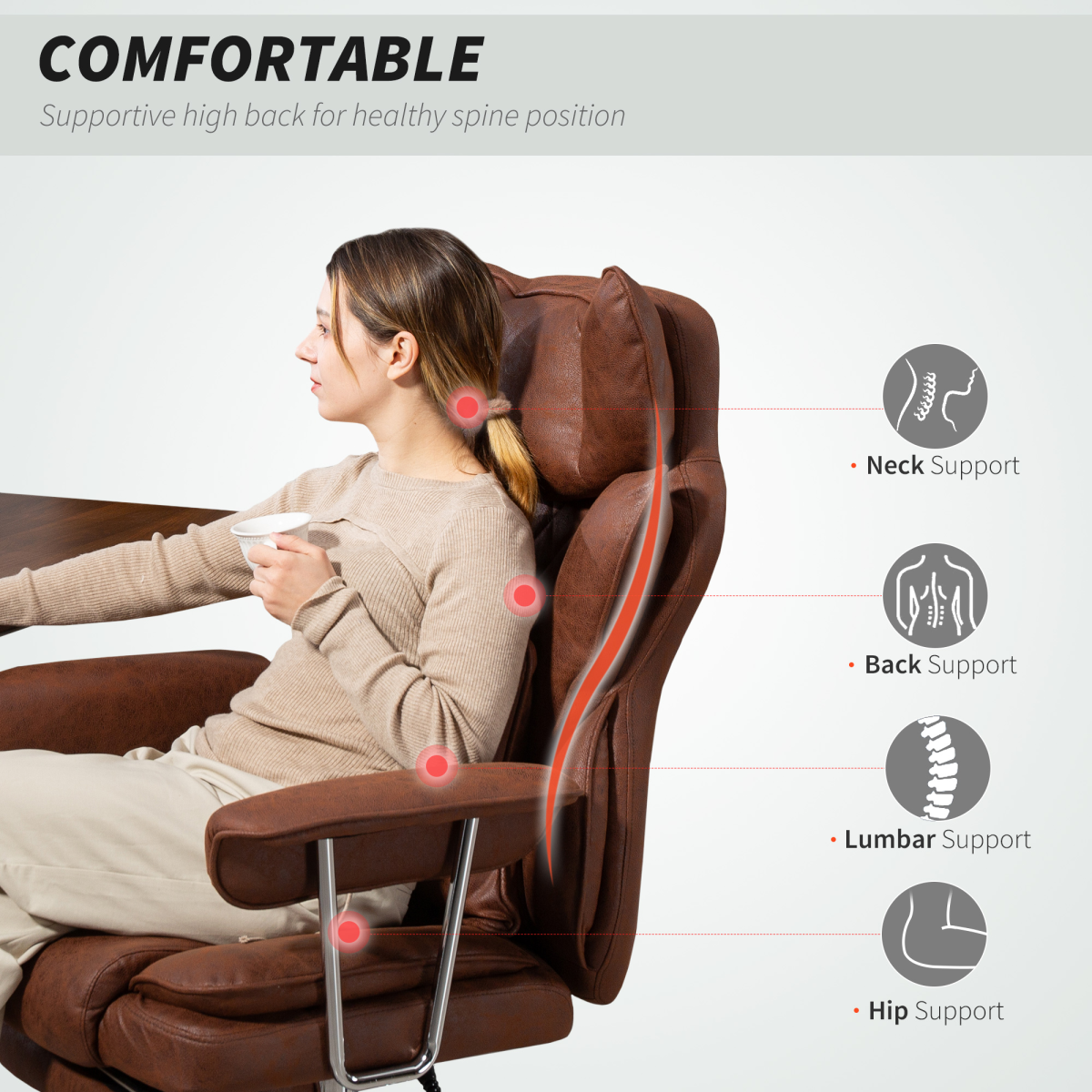 HOMCOM Office Chair, High Back Leathaire Desk Chair for Home
