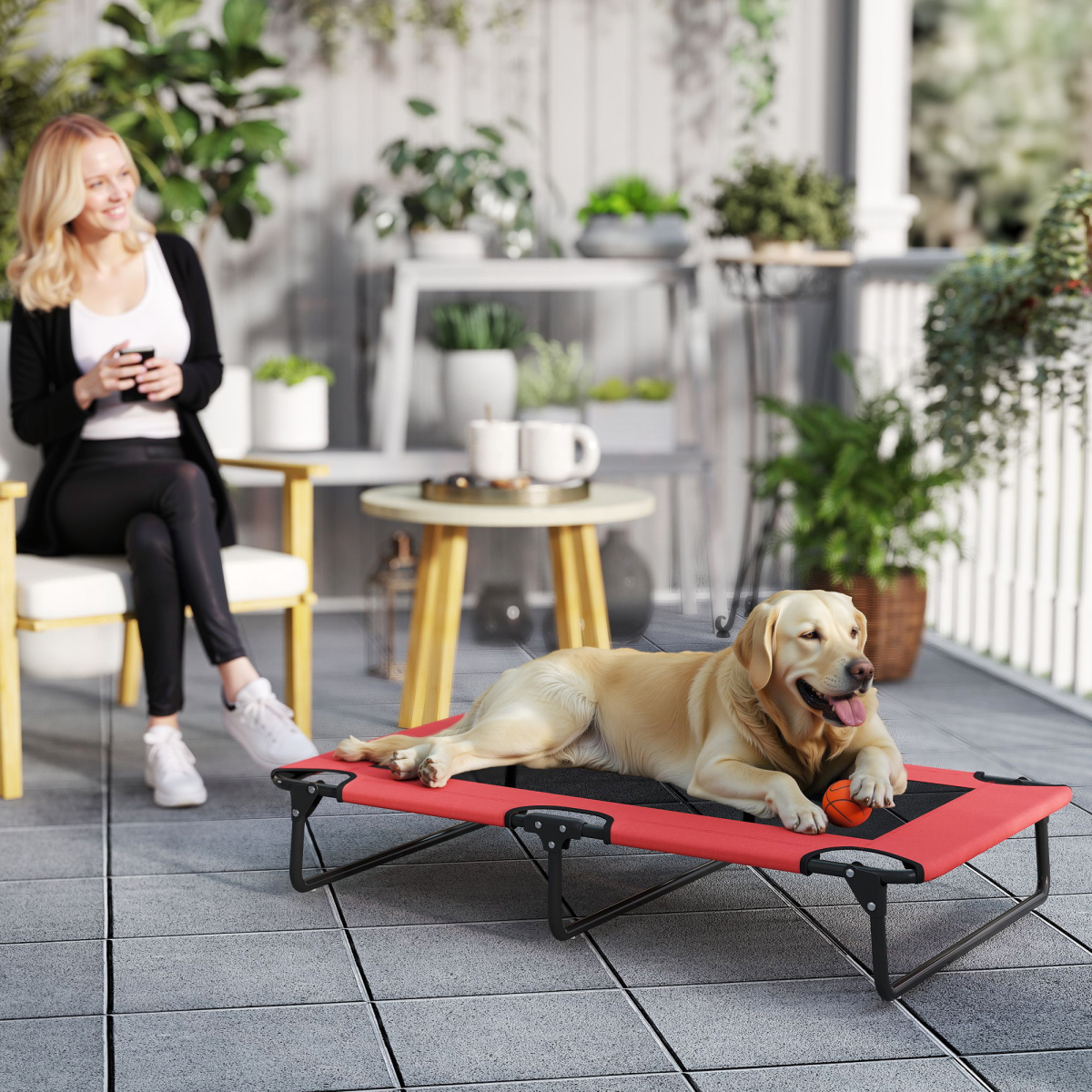 PawHut Raised Dog Bed with Breathable Mesh for S & M Dogs