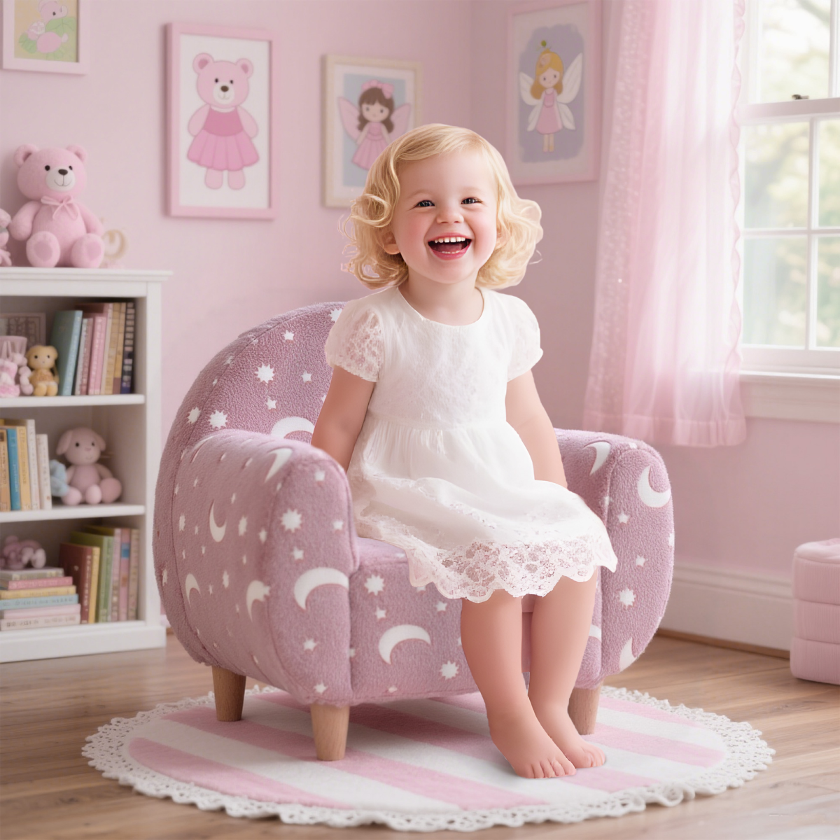 AIYAPLAY Kids Armchair, Glow in the Dark Chair for Bedroom, Grey