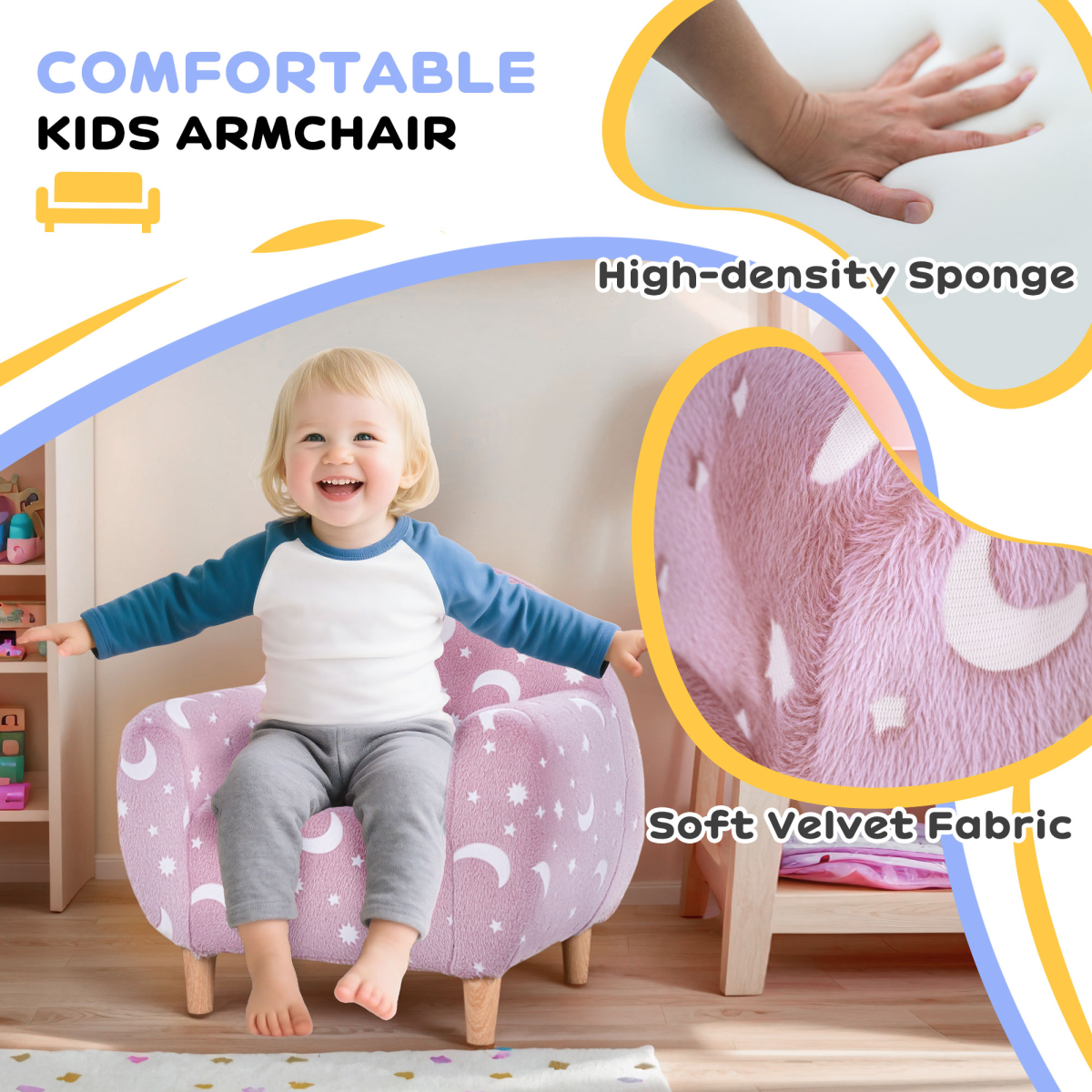 AIYAPLAY Kids Armchair, Glow in the Dark Chair for Bedroom, Grey