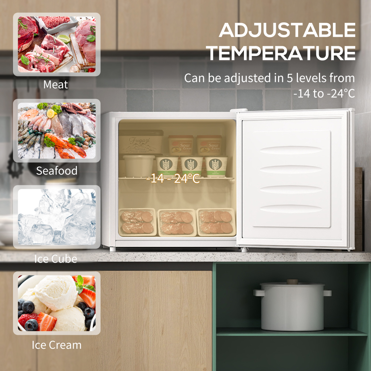 HOMCOM 35L Tabletop Freezer with Removable Wire Shelf and Two Keys, Black