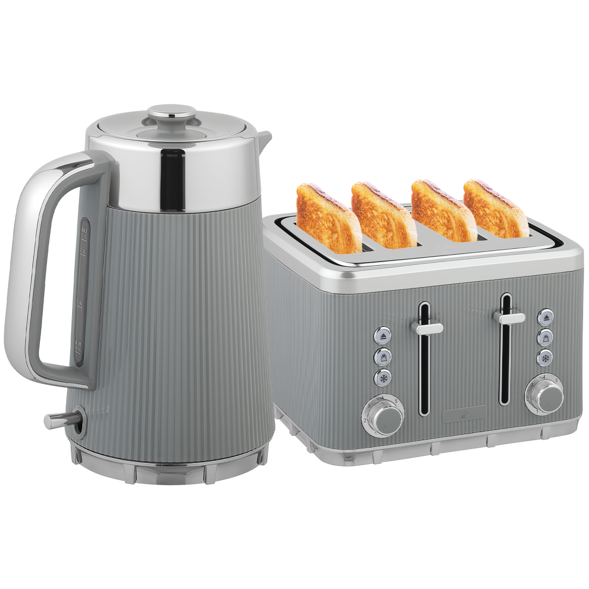 HOMCOM 1.7L 3000W Rapid Boil Kettle and 4 Slice Toaster Set Crumb Tray Black