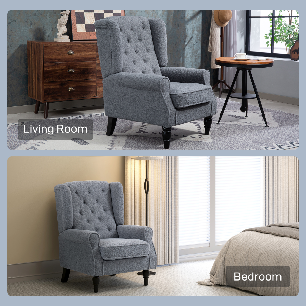 HOMCOM Accent Chair Wingback Armchair Retro Tufted Club Wood Fabric, Black