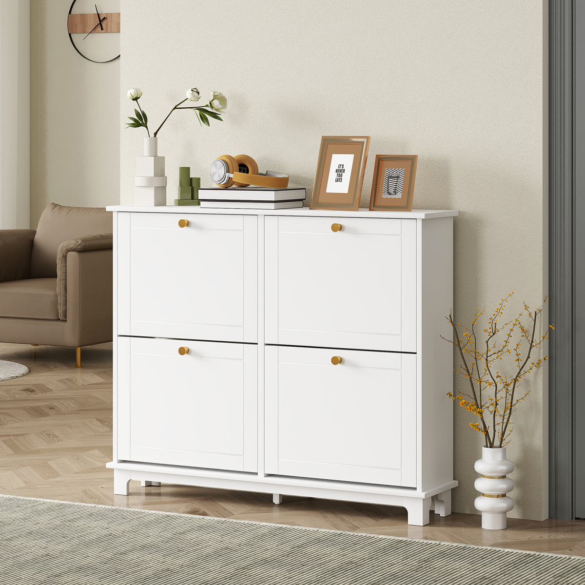HOMCOM Narrow Shoe Cabinet with 4 Flip Drawers Adjustable Shelves, Black