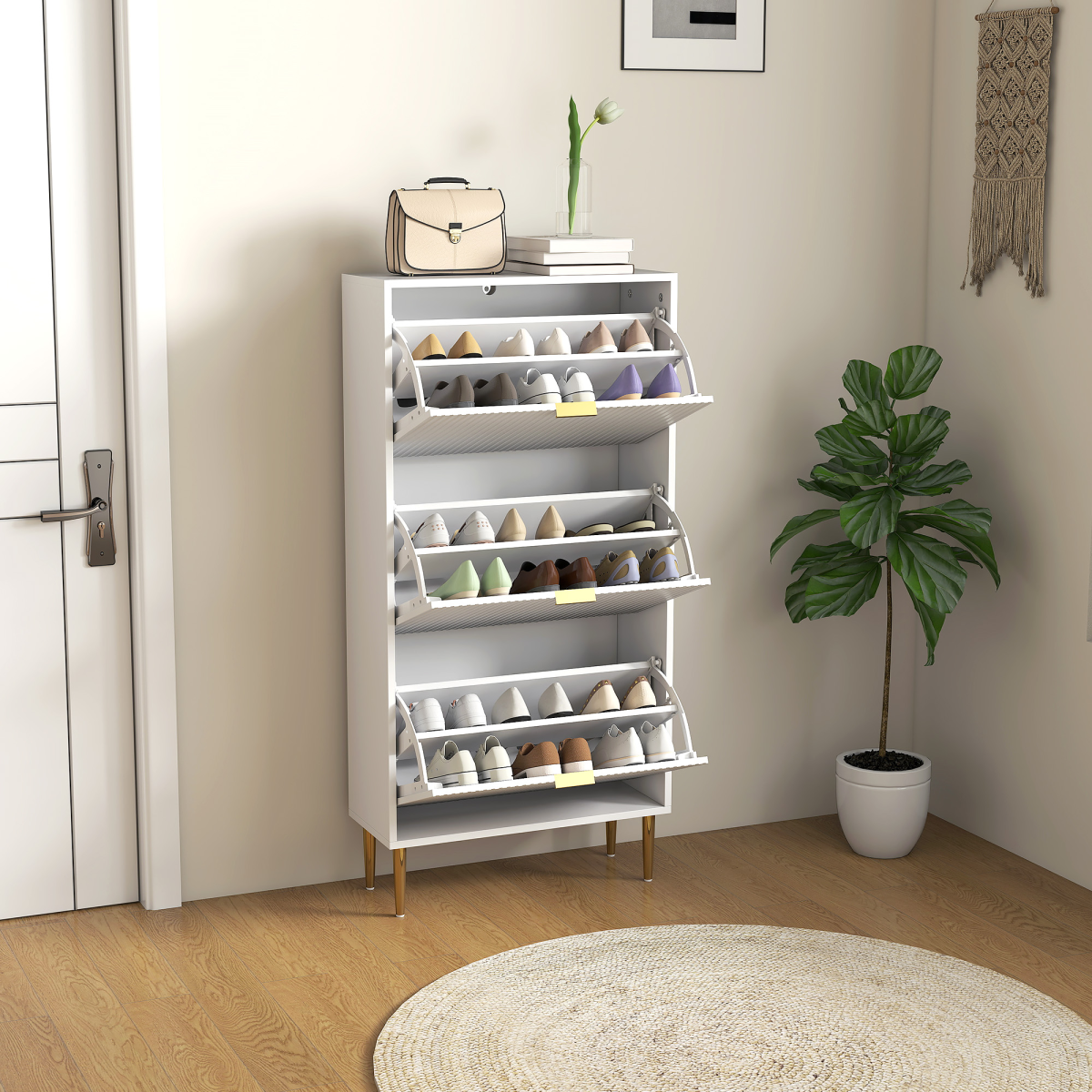 HOMCOM Slim Shoe Storage Cabinet with 2 or 3 or 4 Flip Drawers for Hallway