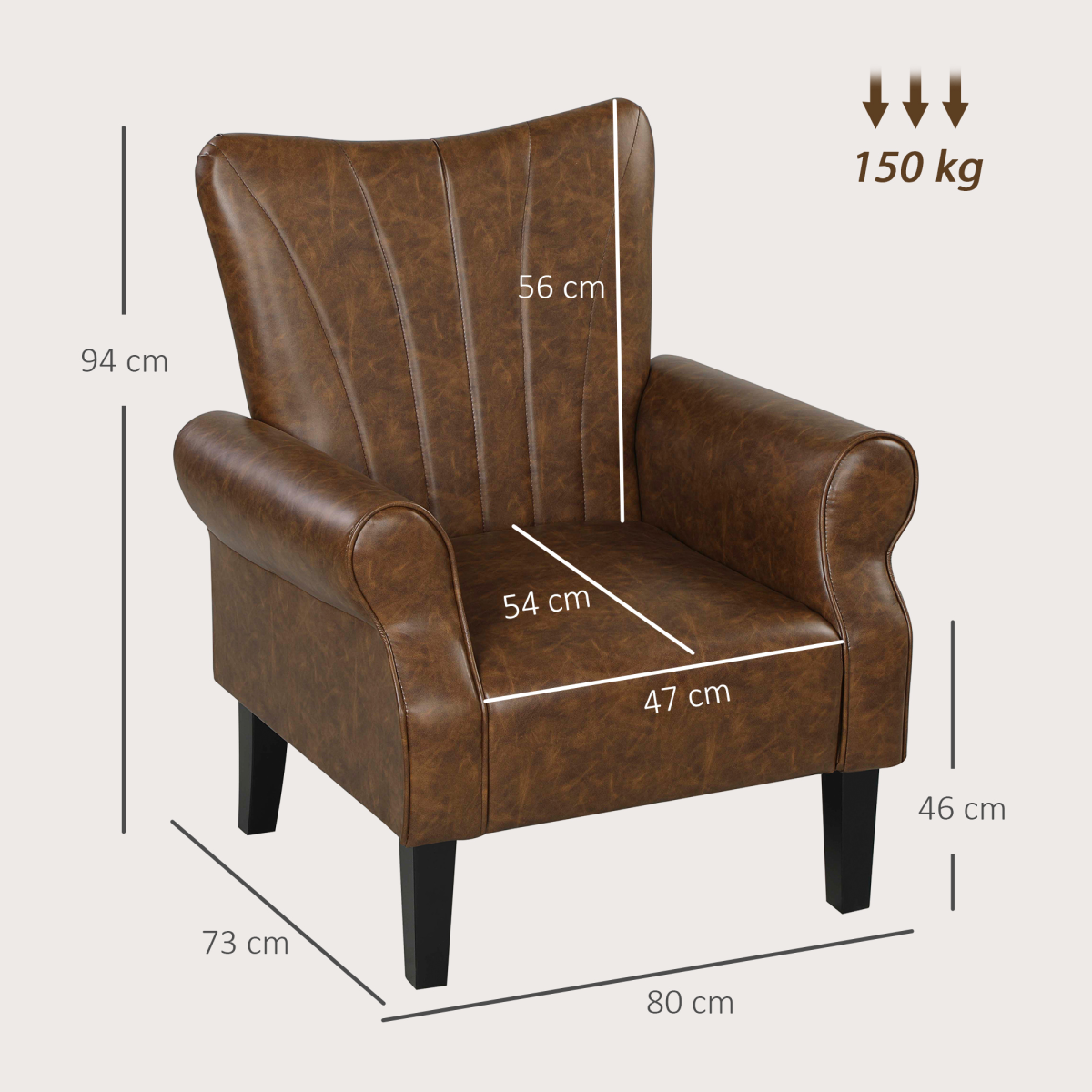 HOMCOM Upholstered Modern Accent Chair, Armchair with Wood Legs, Brown