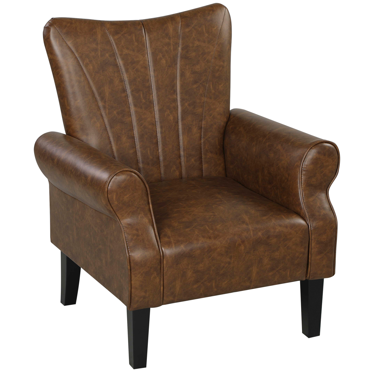 HOMCOM Upholstered Modern Accent Chair, Armchair with Wood Legs, Brown