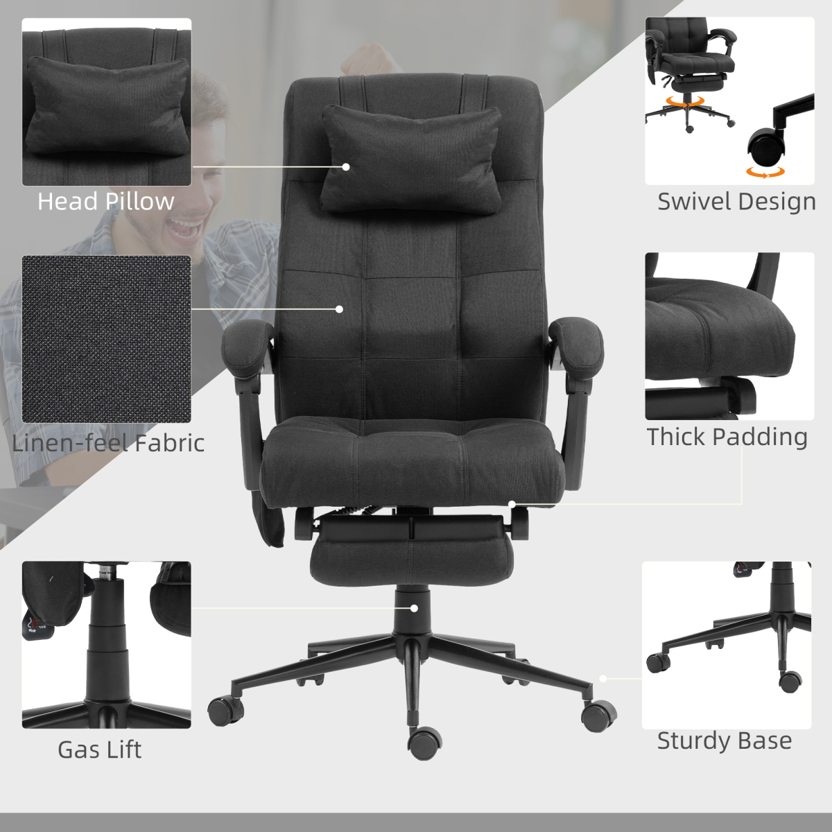 Vinsetto Fabric Vibration Massage Office Chair with Heat, Head Pillow